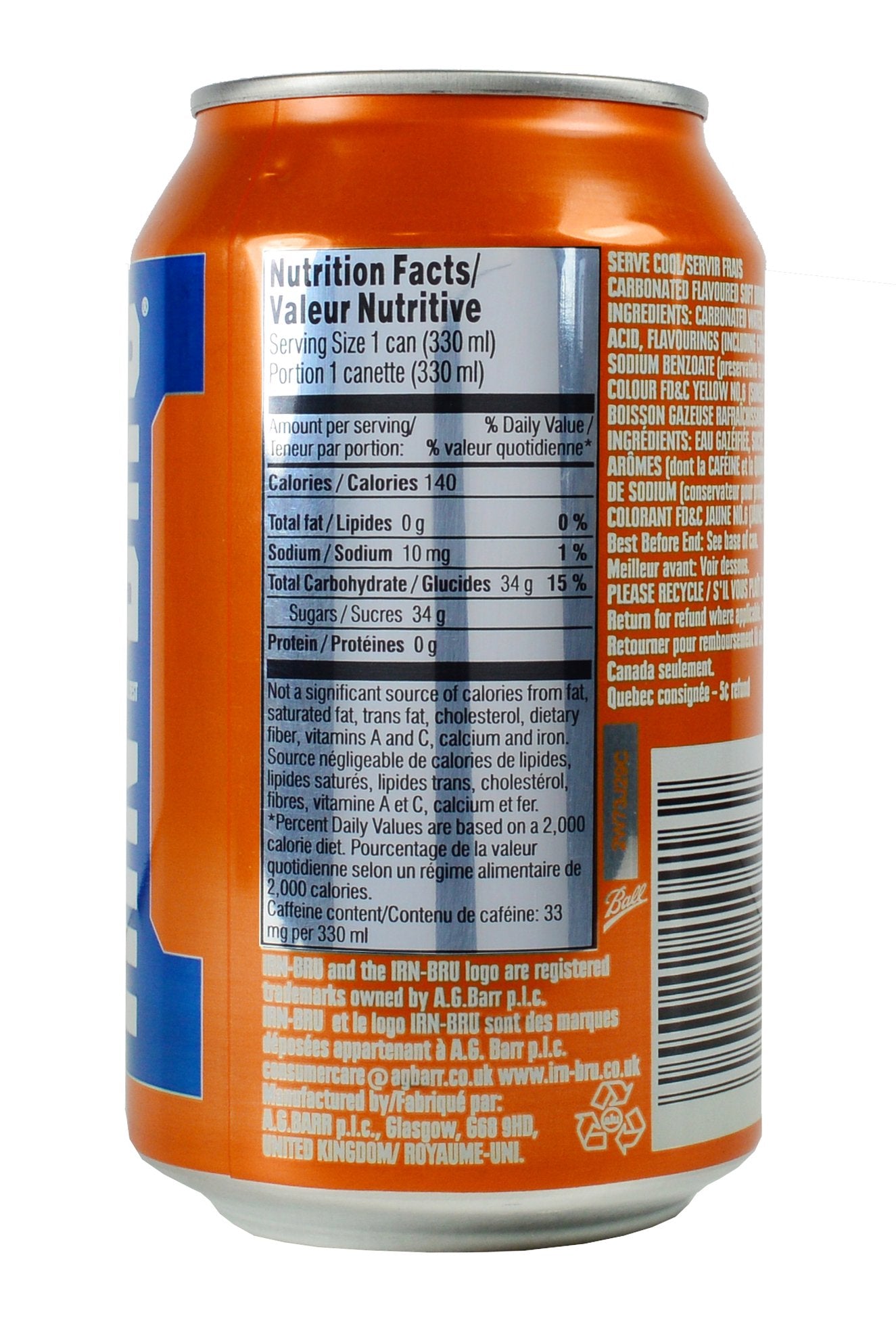Barr IRN-BRU Original Sparkling Soda, Citrus Flavored, 11.16 fl oz Cans, Pack of 8, Sunset Yellow