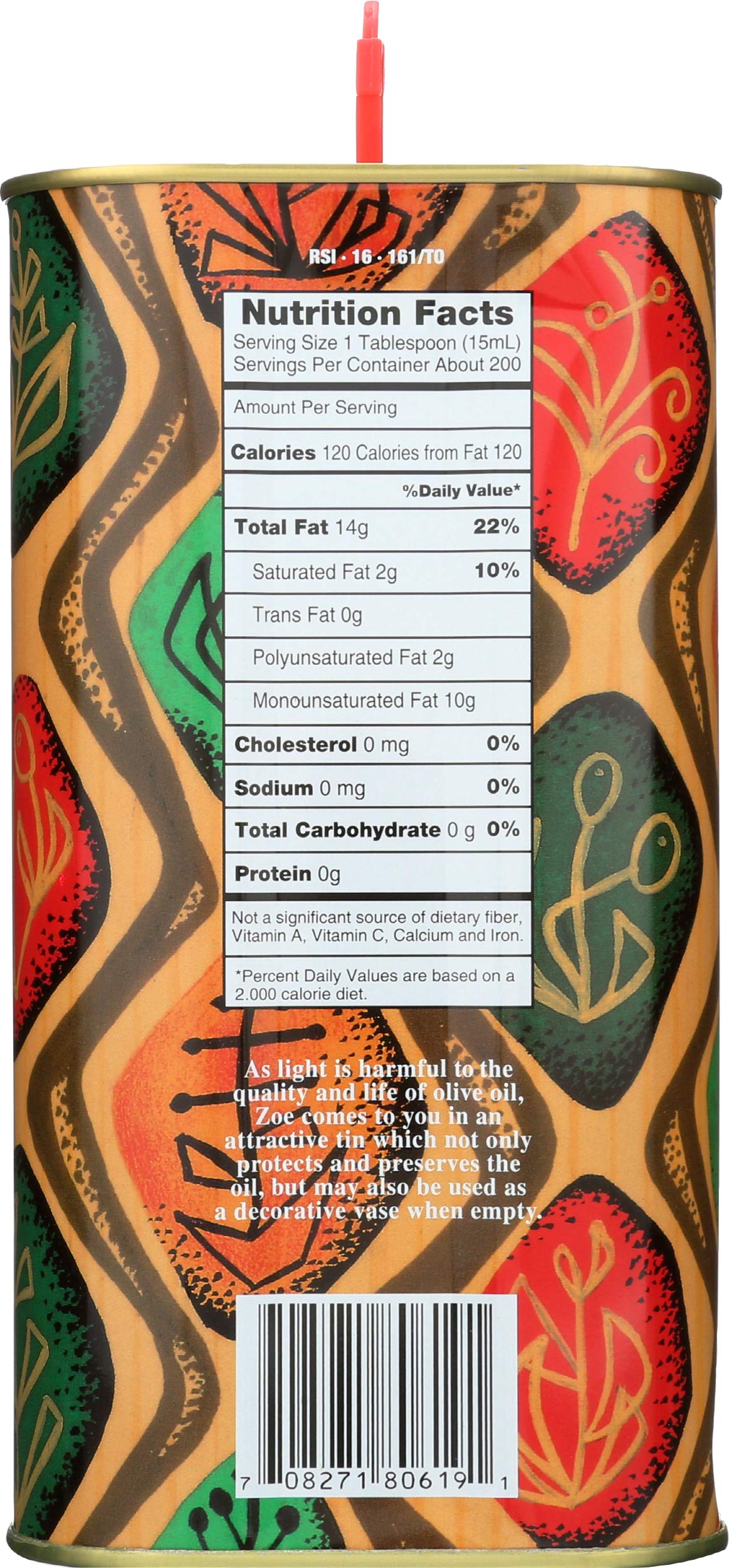 ZOE Extra Virgin Olive Oil Tin, 3 Liter, 101.4 Ounce