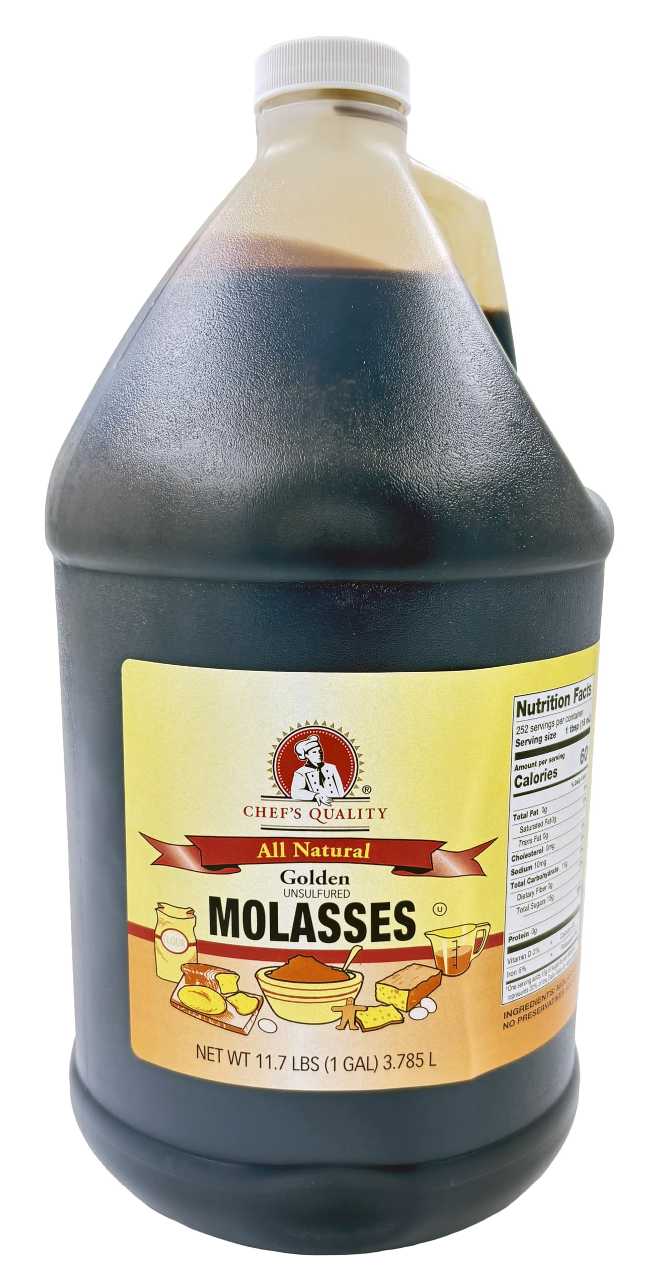 Chefs Quality All Natural Golden Molasses, Unsulfured, Kosher, 11.7 lbs (187.2 Ounce)
