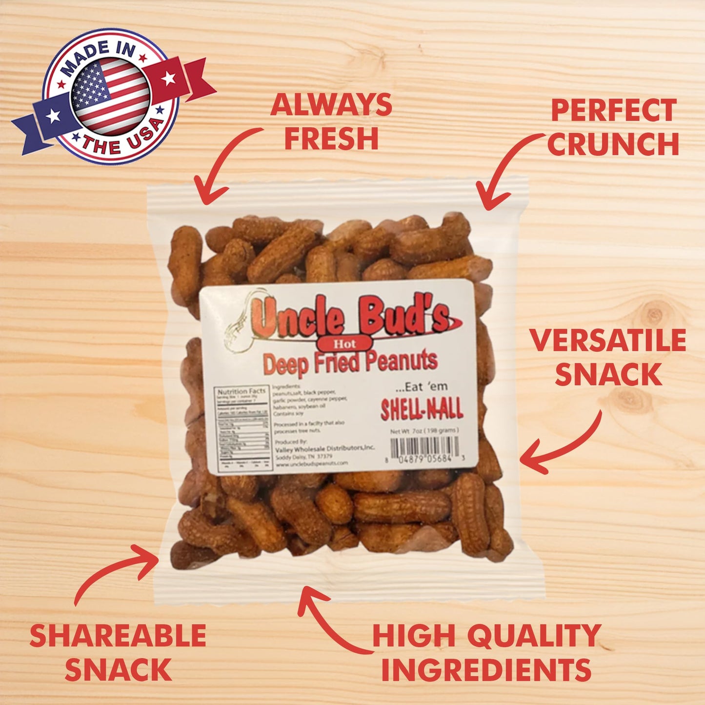 Uncle Bud'S Hot & Spicy Deep Fried Peanuts In Shell (6-Pack) | Premium Flavored Peanuts Variety Combo | Individual Snack Packs |