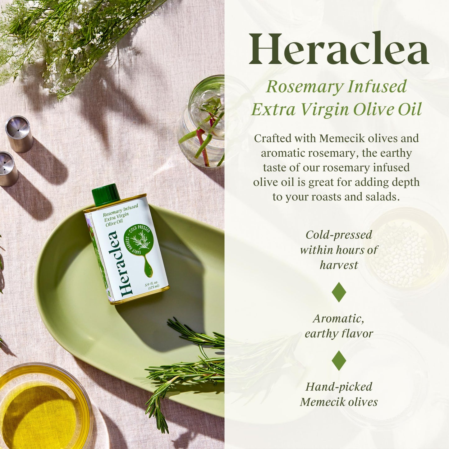 Heraclea Rosemary Infused Extra Virgin Olive Oil 5.9 Fl Oz (175Ml)
