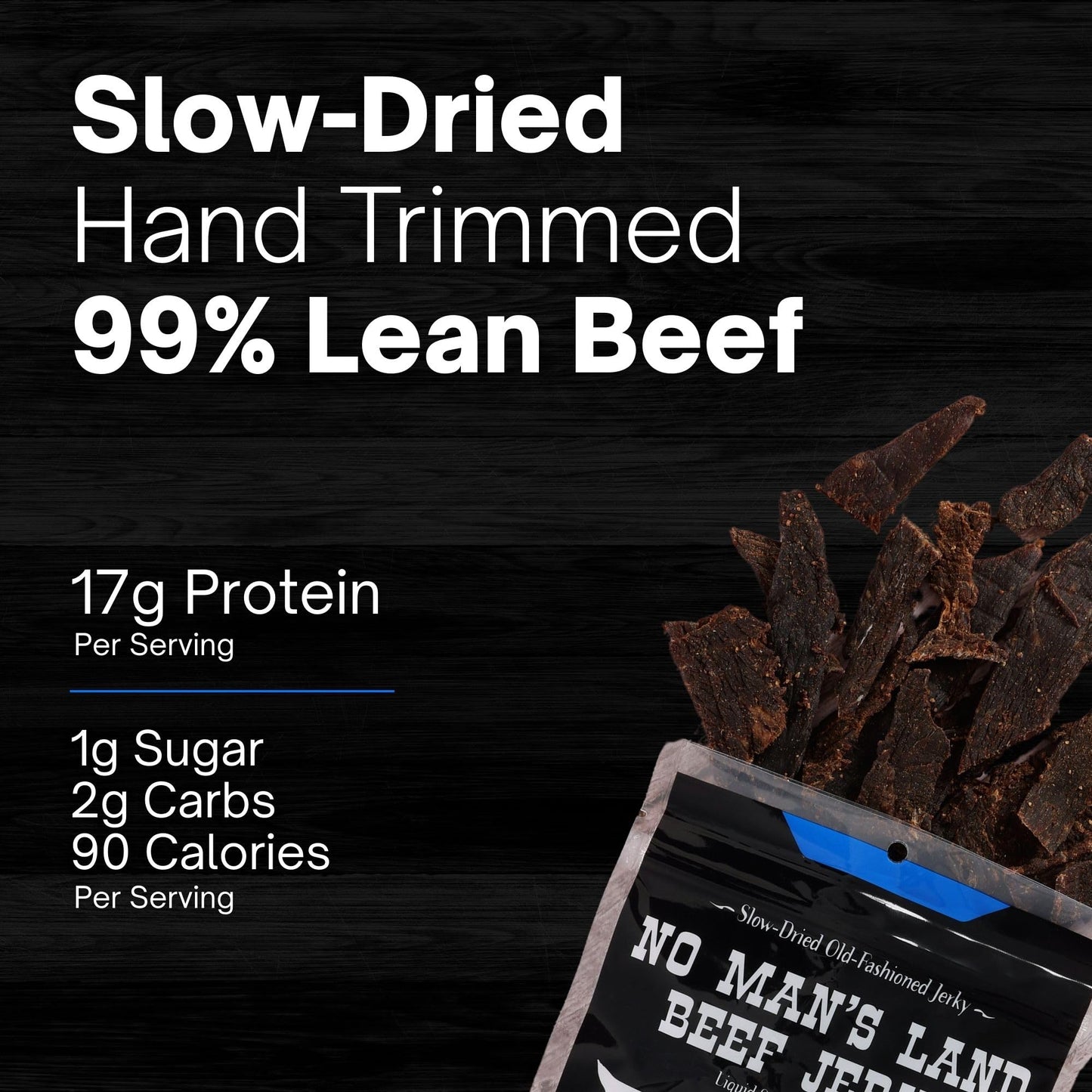 NO MANS LAND BEEF JERKY - Low Calorie High Protein Snack - Black Pepper Flavor - 3 Ounce Pack