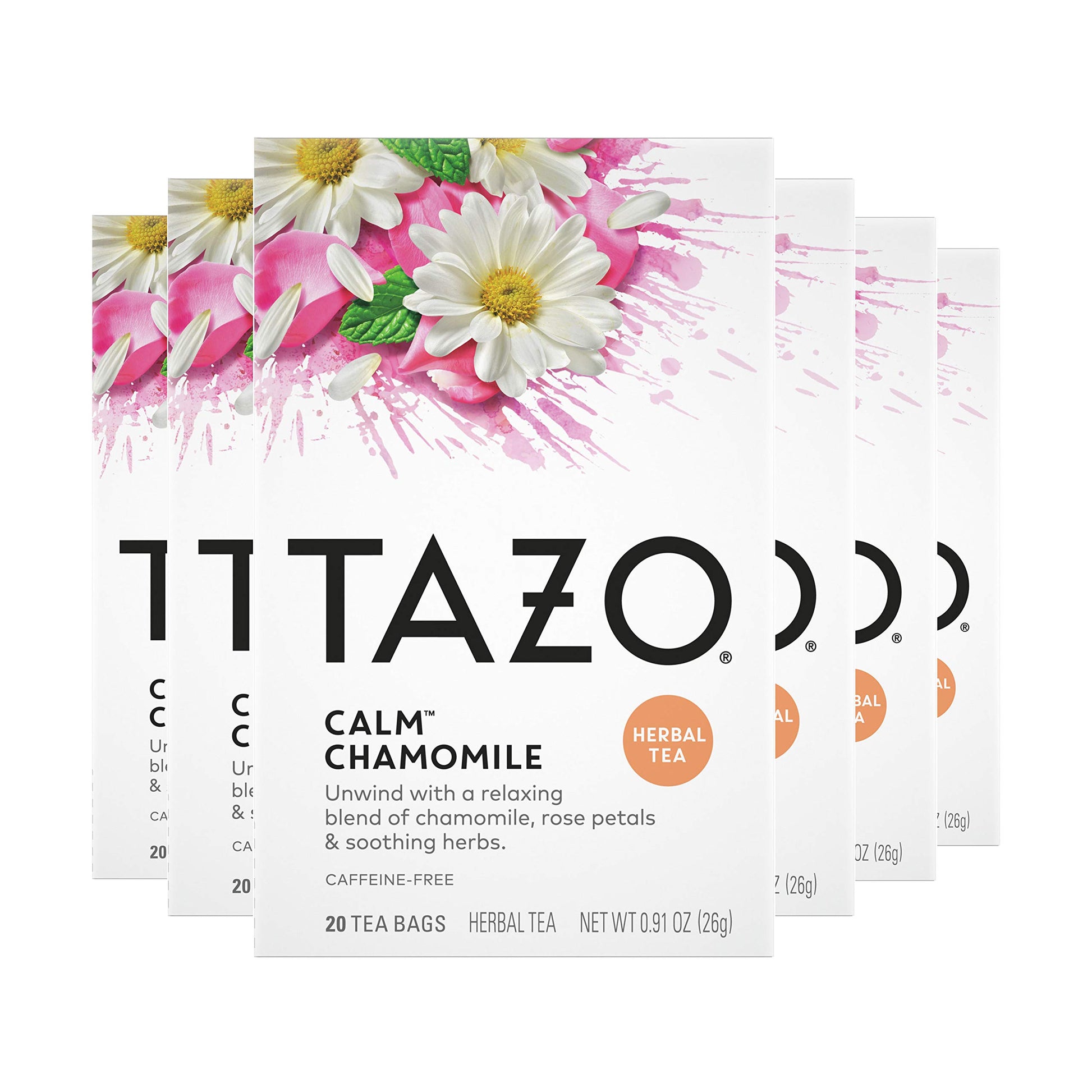 TAZO Calm Chamomile Herbal Tea Bags, Caffeine-Free, 20 Count, Pack of 6