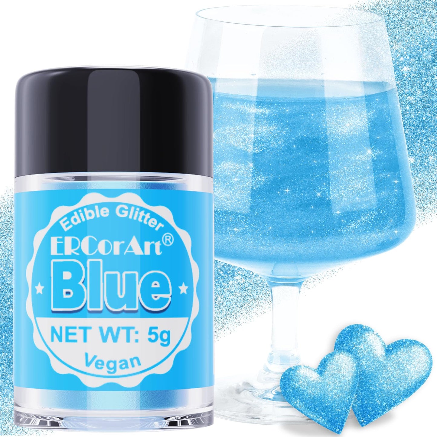 Edible Glitter - Blue Luster Dust Edible for Drinks Cakes, Food Grade Cake Decorating Shimmering Glitter, Sprinkle Powder for Co