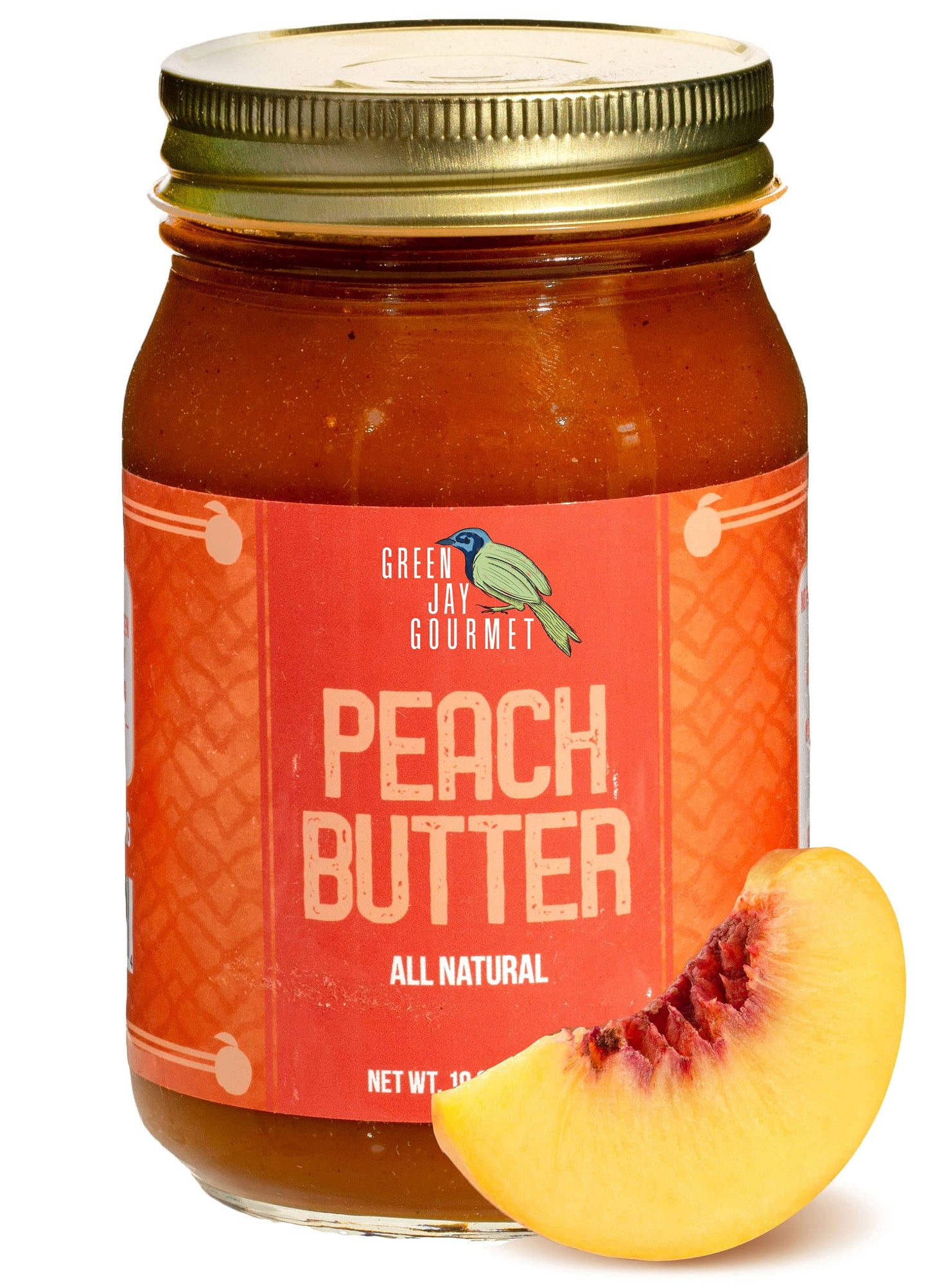 Green Jay Gourmet Peach Butter - All-Natural, Gluten-Free Fruit Spread - 19 Ounces