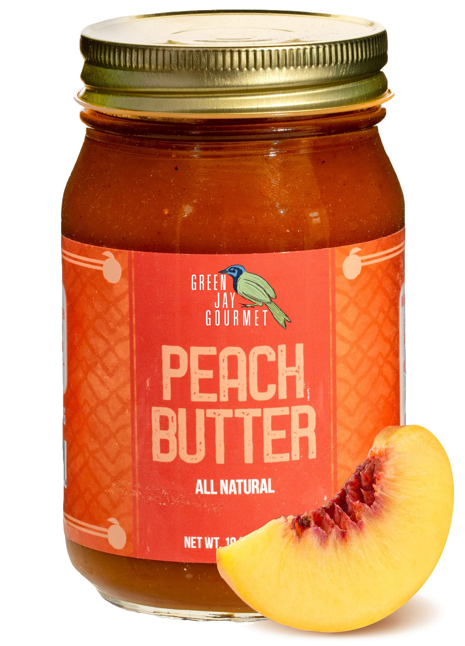 Green Jay Gourmet Peach Butter - All-Natural, Gluten-Free Fruit Spread - 19 Ounces