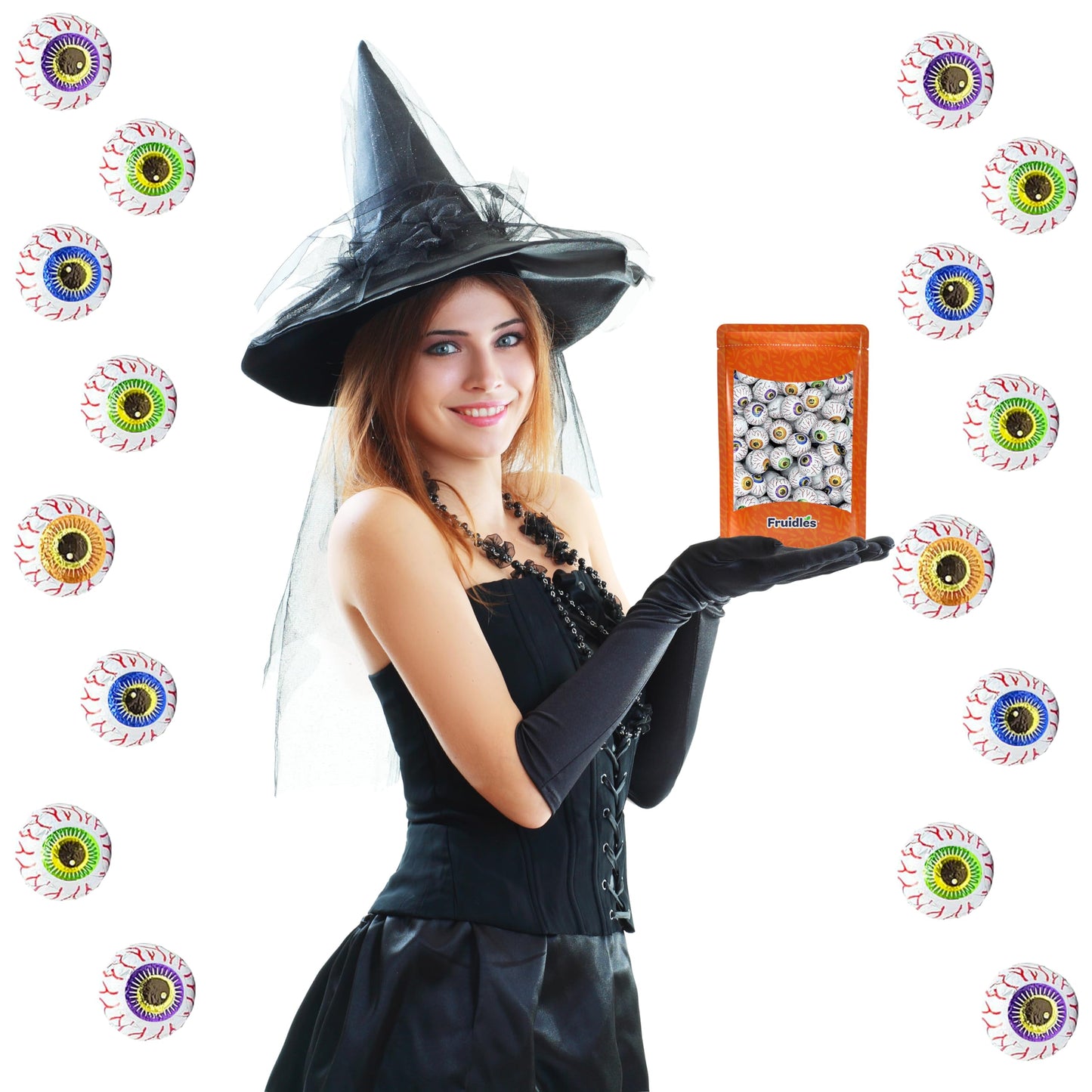Halloween Peanut Butter Spooky Eye Balls, Trick-Or-Treat Party Bag Fillers, Individually Wrapped in Multi-color Eye Design Foils