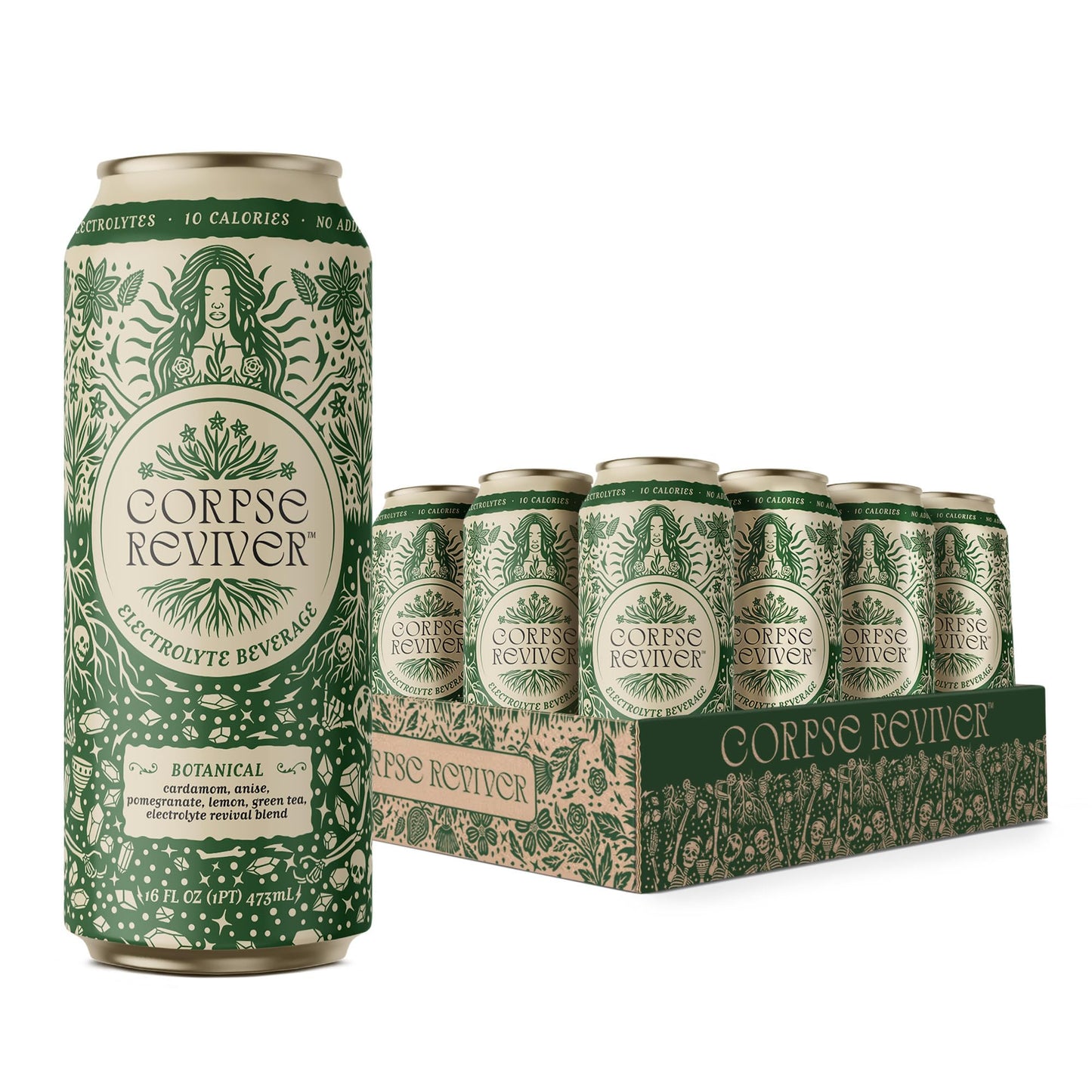 CORPSE REVIVER Electrolyte Hydration Drink - Organic, Non-Alcoholic, 12-Pack, 175mg Magnesium, 325mg Potassium, Canned Sparkling Water