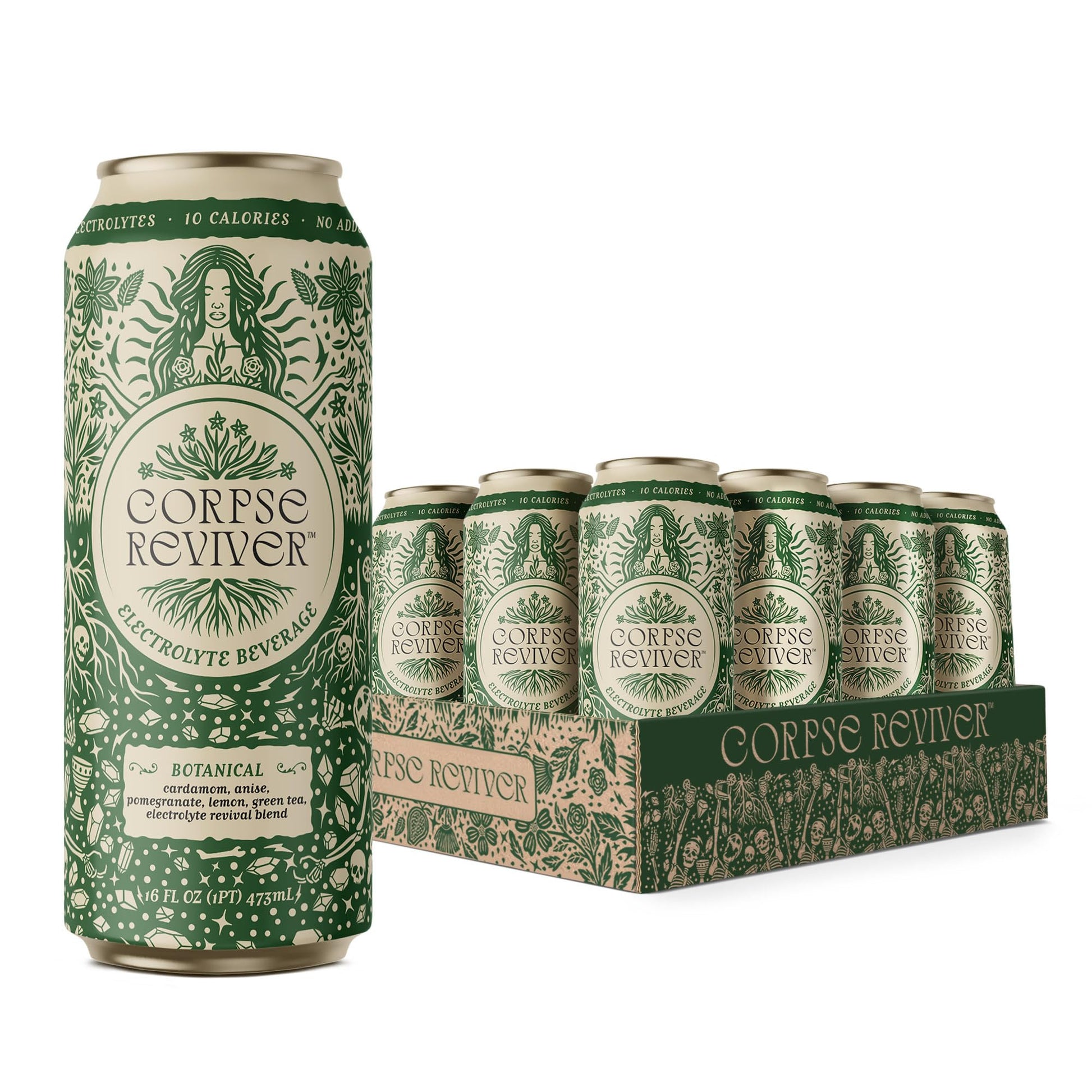 CORPSE REVIVER Electrolyte Hydration Drink - Organic, Non-Alcoholic, 12-Pack, 175mg Magnesium, 325mg Potassium, Canned Sparkling Water