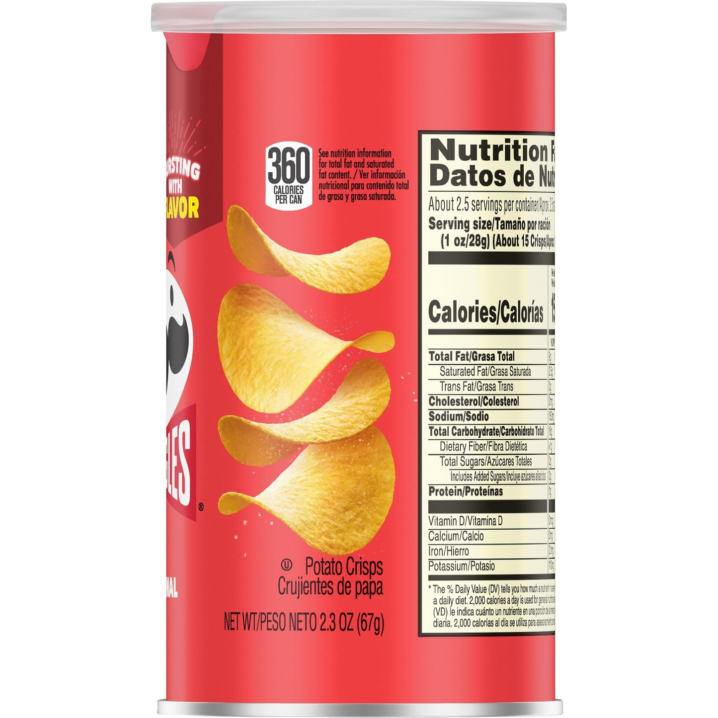 Pringles Potato Crisps Chips, Lunch Snacks, On-the-Go Snacks, Grab N Go, Original, 2.3oz Can (1 Can)