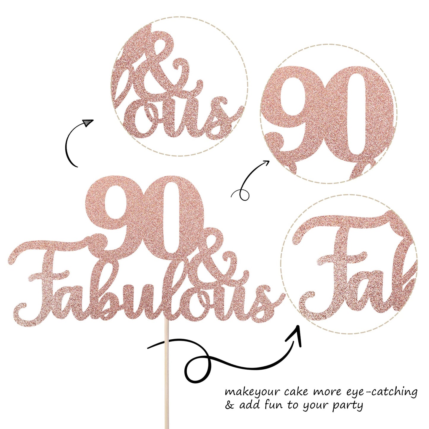 1 Pcs 90 & Fabulous Cake Topper Glitter Ninety And Fabulous Cake Toppers Happy 90Th Birthday Cake Pick For 90Th Wedding Annivers