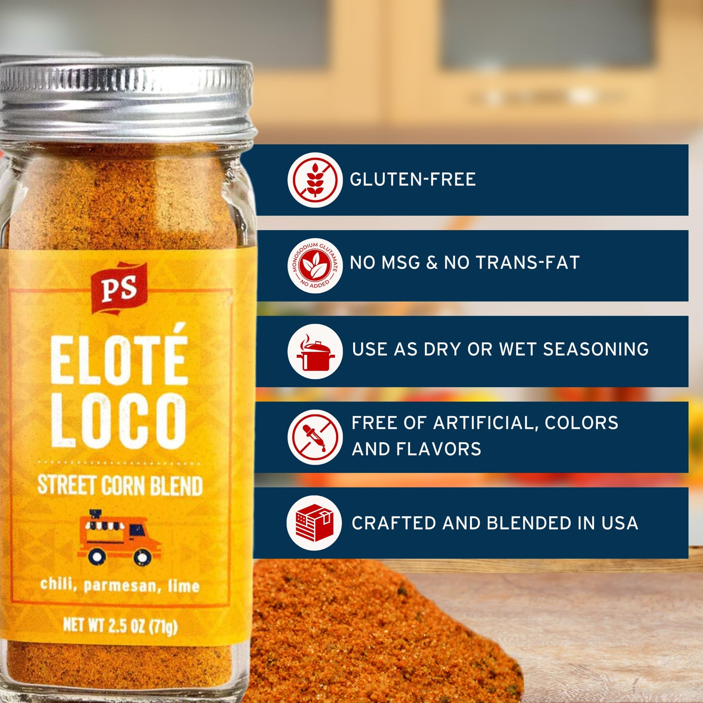 Ps Seasoning Elote Loco - All Purpose Mexican Street Corn Seasoning & Bbq Rub, Mexican Spice Blend & Topping With Chili, Parmesan, Lime - Great For Tacos, Fajitas, Corn-On-The-Cob, Dips, Chicken