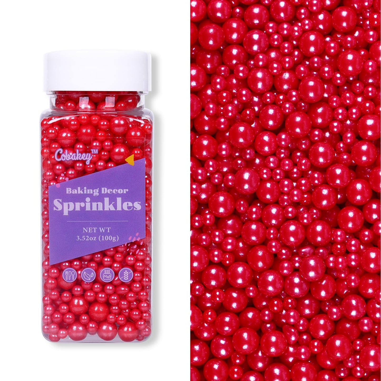 Cobakey Christmas Red Sprinkles for Cake Decorations 3.52 ounce Edible Pearl Sugar Sprinkles for Cupcake Toppers Wedding Party V