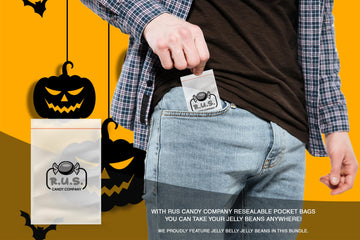Jelly Bean Assorted Flavor - 9.8Oz Bag With Pocket Size Travel Bag + 3 R.U.S. Candy Cards- Spooky And Sweet Halloween Jelly Bean