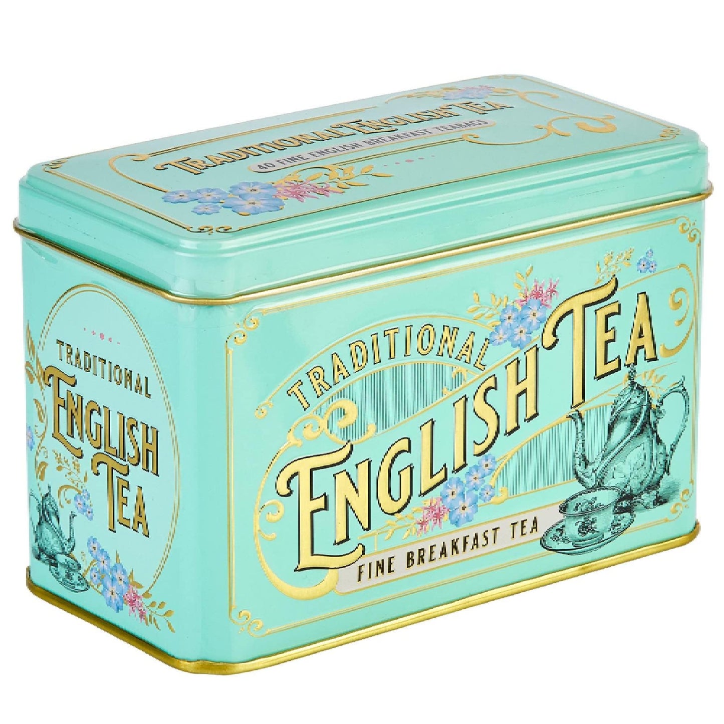 New English Teas Vintage Victorian Tea Tin With 40 English Breakfast Tea Bags, Black Tea