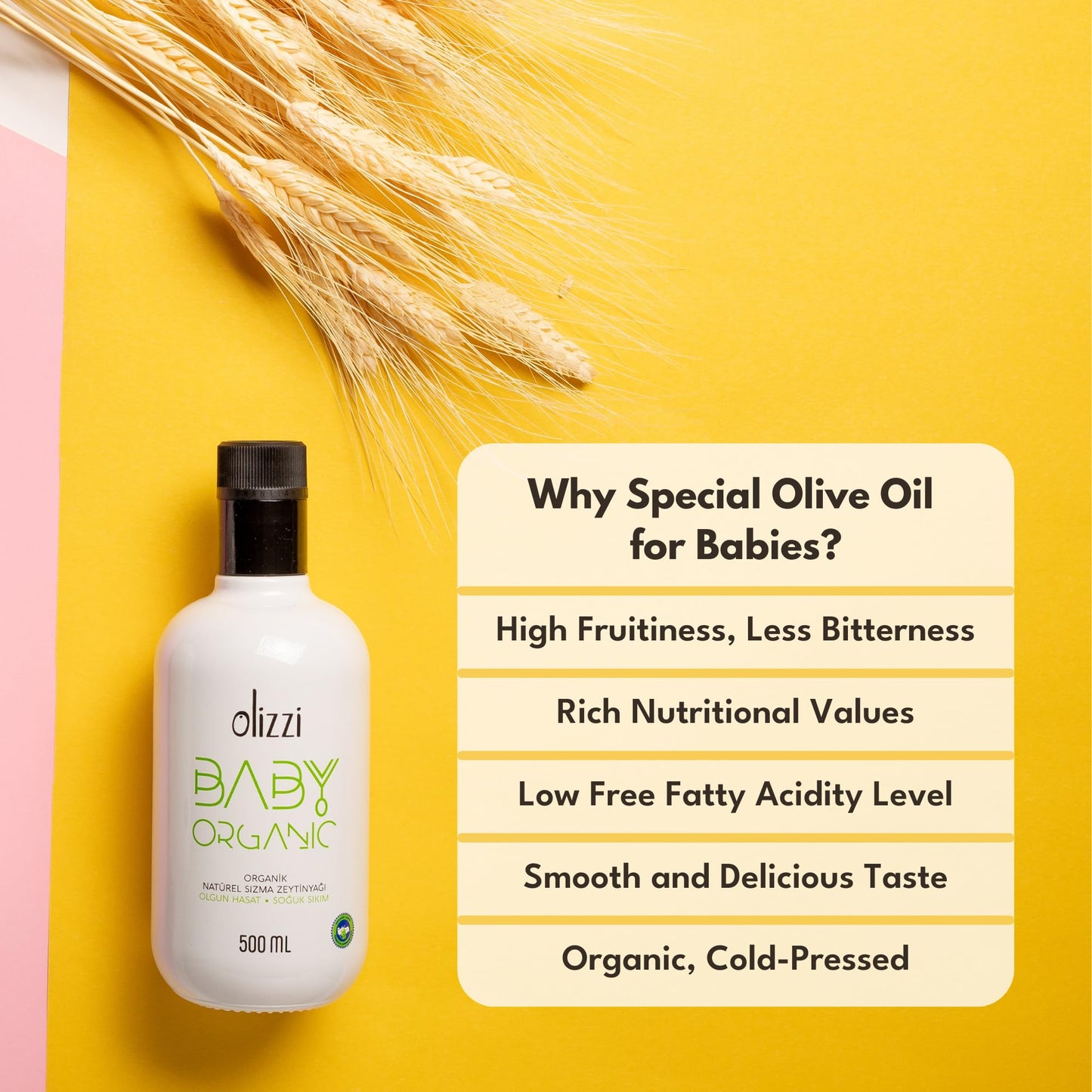 Olizzi Organic Extra Virgin Olive Oil for Baby Food, Cold Pressed, USDA Organic, 16.9 FL OZ (500 ML)