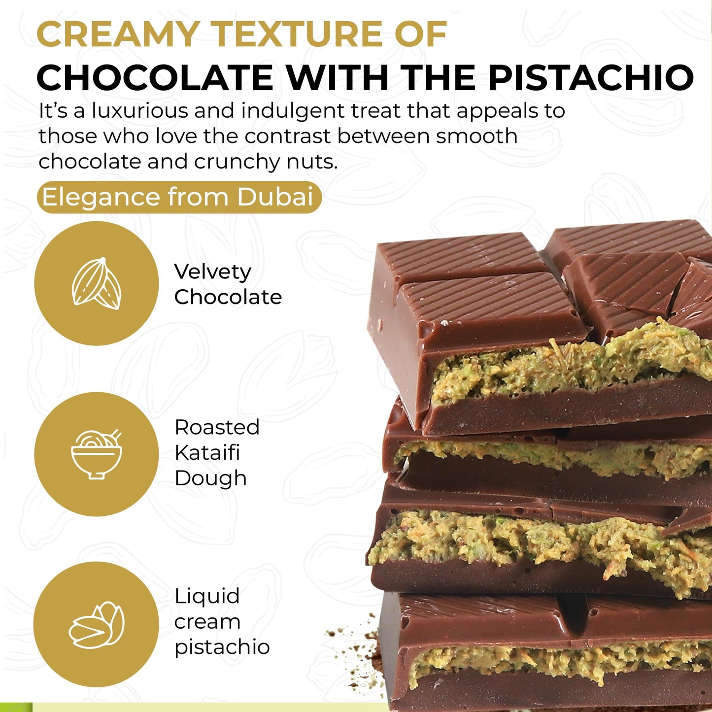 Chobella Dubai Chocolate Bar Pistachio 3.5 Oz (100G), Luxury Viral Dubai Chocolate With Shredded Phyllo Dough, Knafeh Candy Bar With Pistachio Cream And Kataifi, Knafeh, Gift Box
