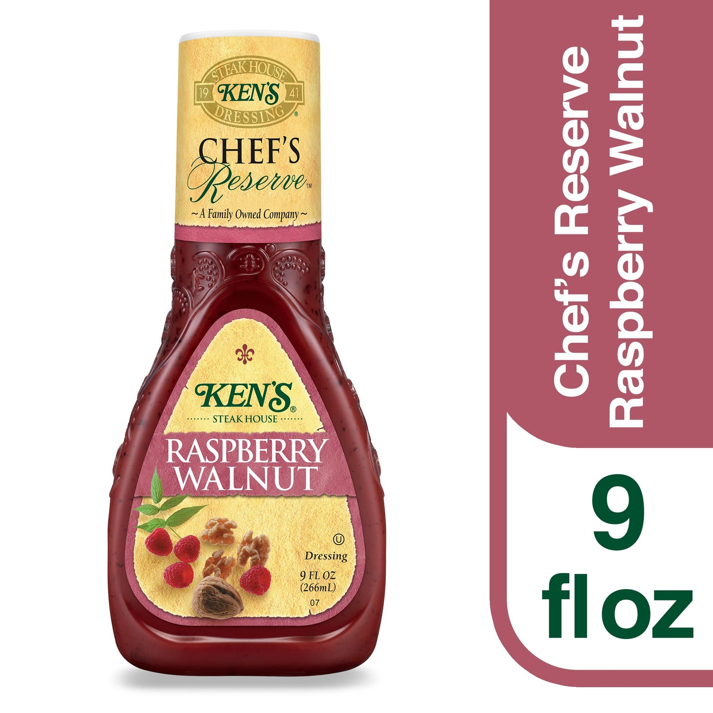 Kens Steak House Raspberry Walnut Dressing, 9 Ounce (Pack of 3), Flavorful Salad Dressing