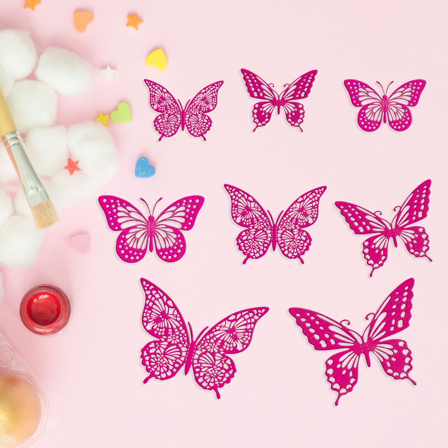 Gyufise 36 Pack Laser Purple Red Glitter 3D Butterfly Cupcake Toppers Hollow Butterfly Cake Decorations For Birthday Wedding Fai