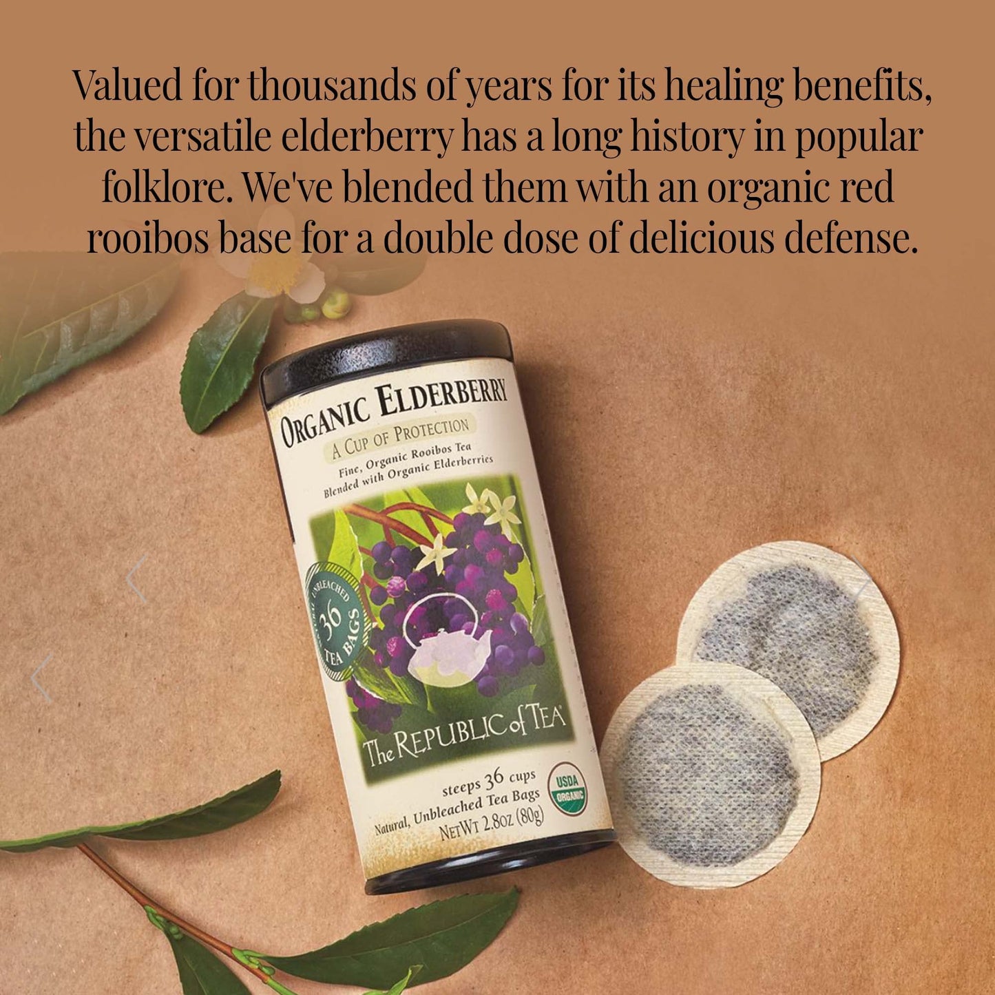 The Republic of Tea Organic Elderberry Herbal Tea - 36 Tea Bags, Tin