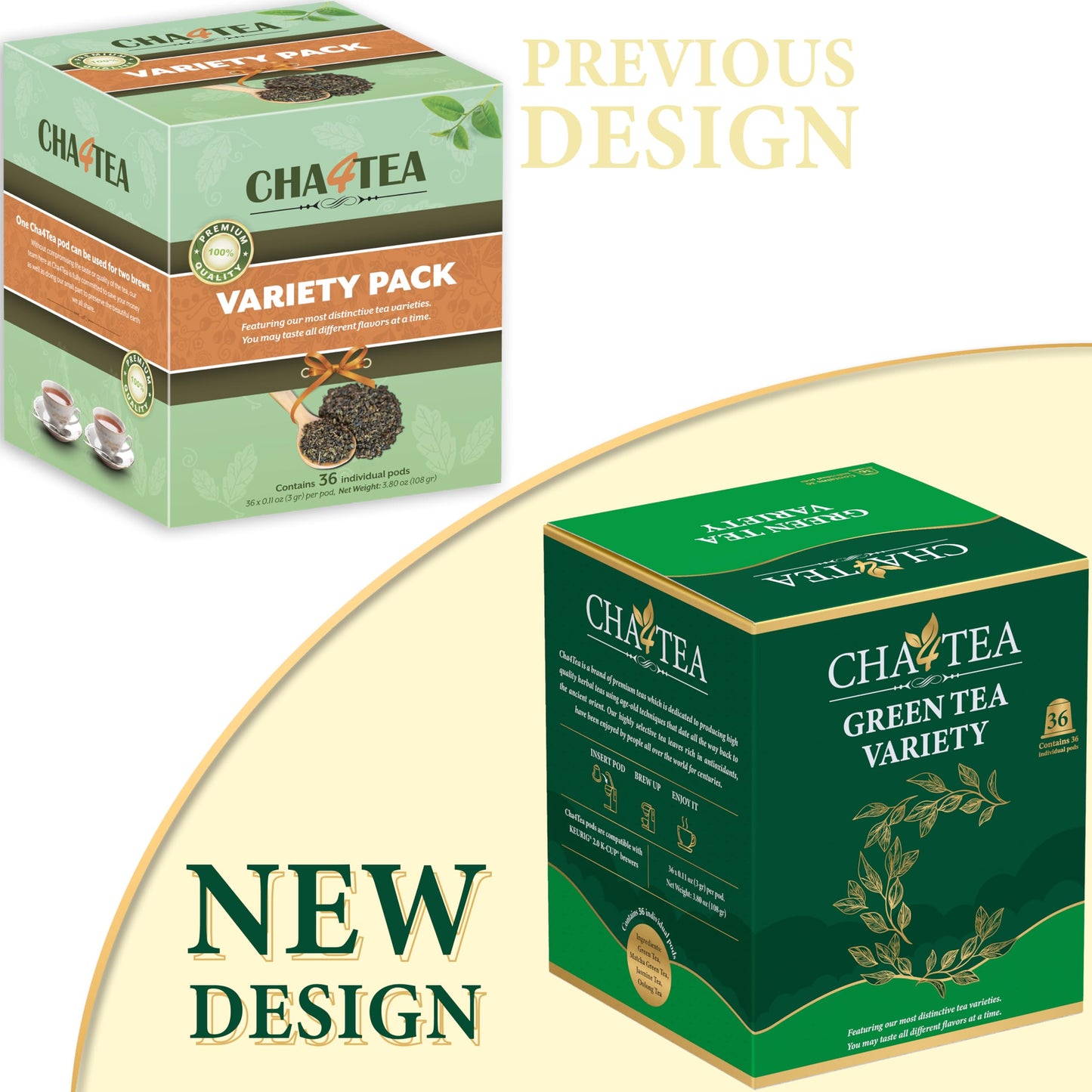 Cha4TEA K Cups Assorted Green Tea Variety (Matcha, Jasmine, Oolong) - 36 Count Pack for Keurig K-Cup malt-inspired