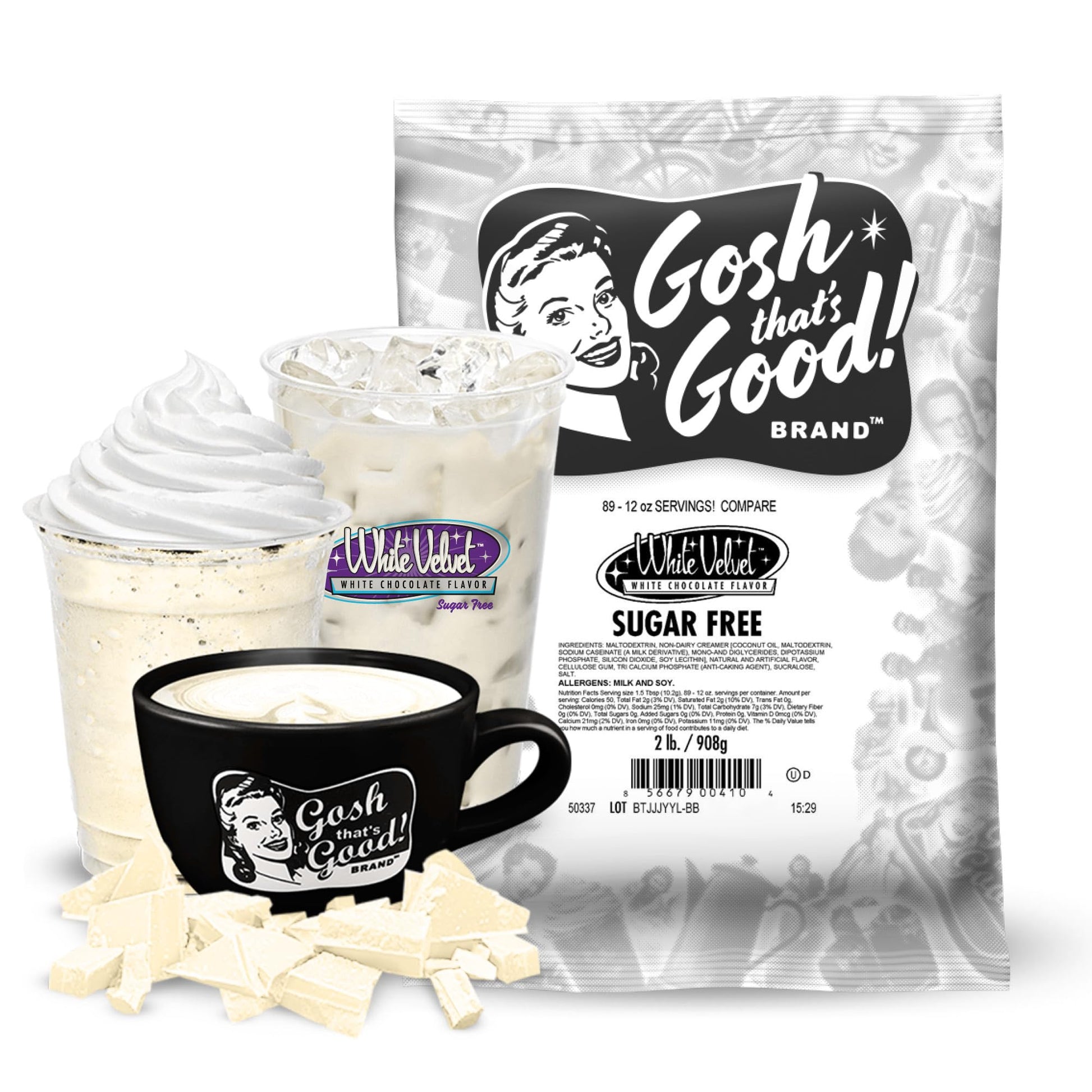 Sugar Free White Velvet Chocolate Coffee Flavor Powder - Low-Carb, Rich Creamy Flavor, Lactose-Free, Ideal For Hot, Cold & Blended (2 Lb. Bag)