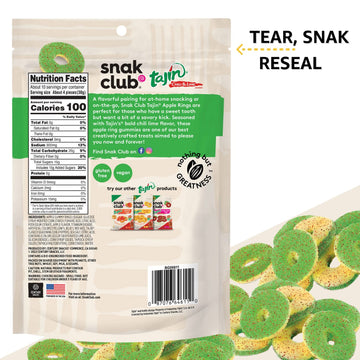 Snak Club Tajin Apple Rings, Sweet & Tasty Gummy Snacks, 11Oz Family Size, Resealable Bag, 6 Count