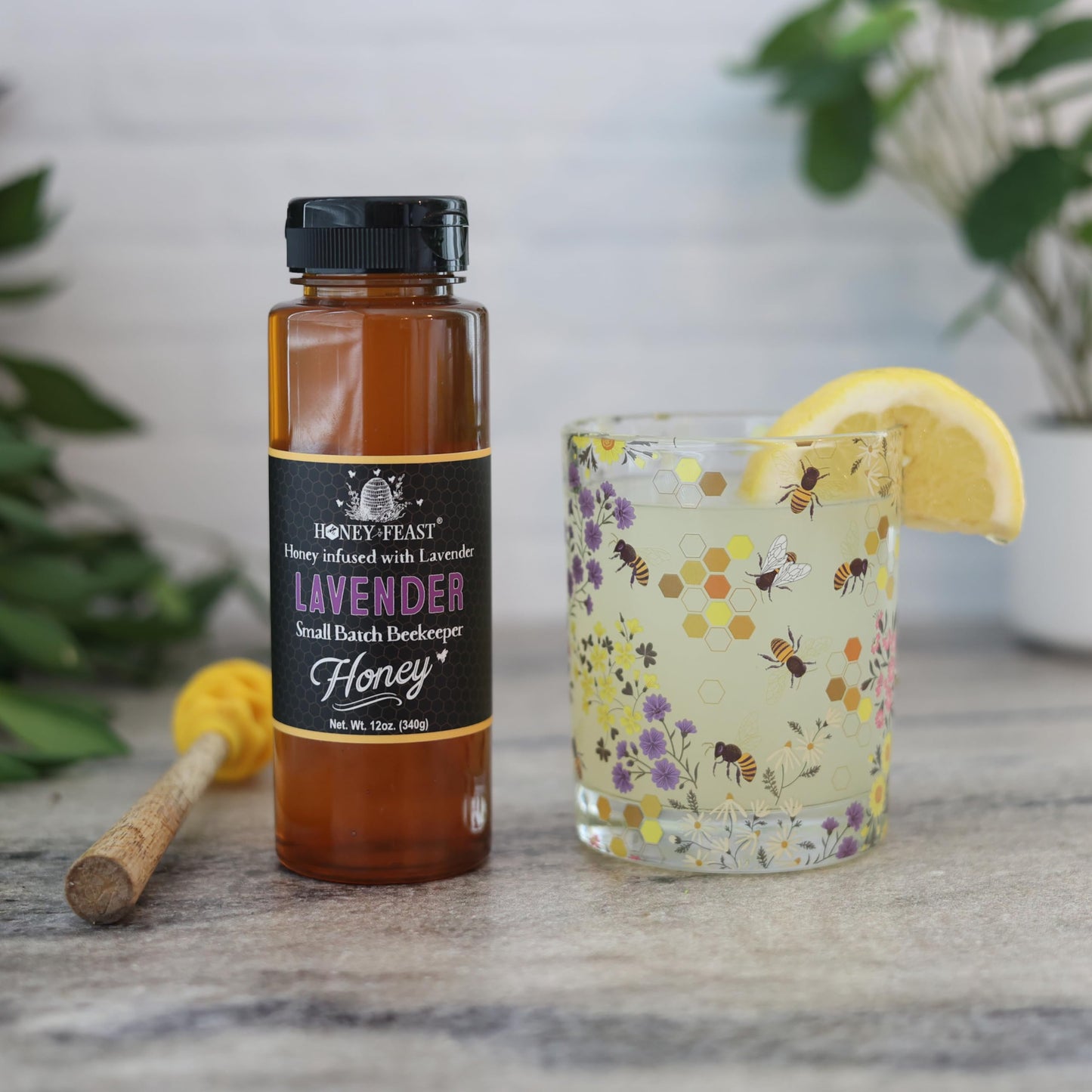 Honey Feast Organic Lavender Honey 12Oz Gourmet Flavored Honey Perfect For Tea, Cooking  Baking Florida Beekeeper-Bottled