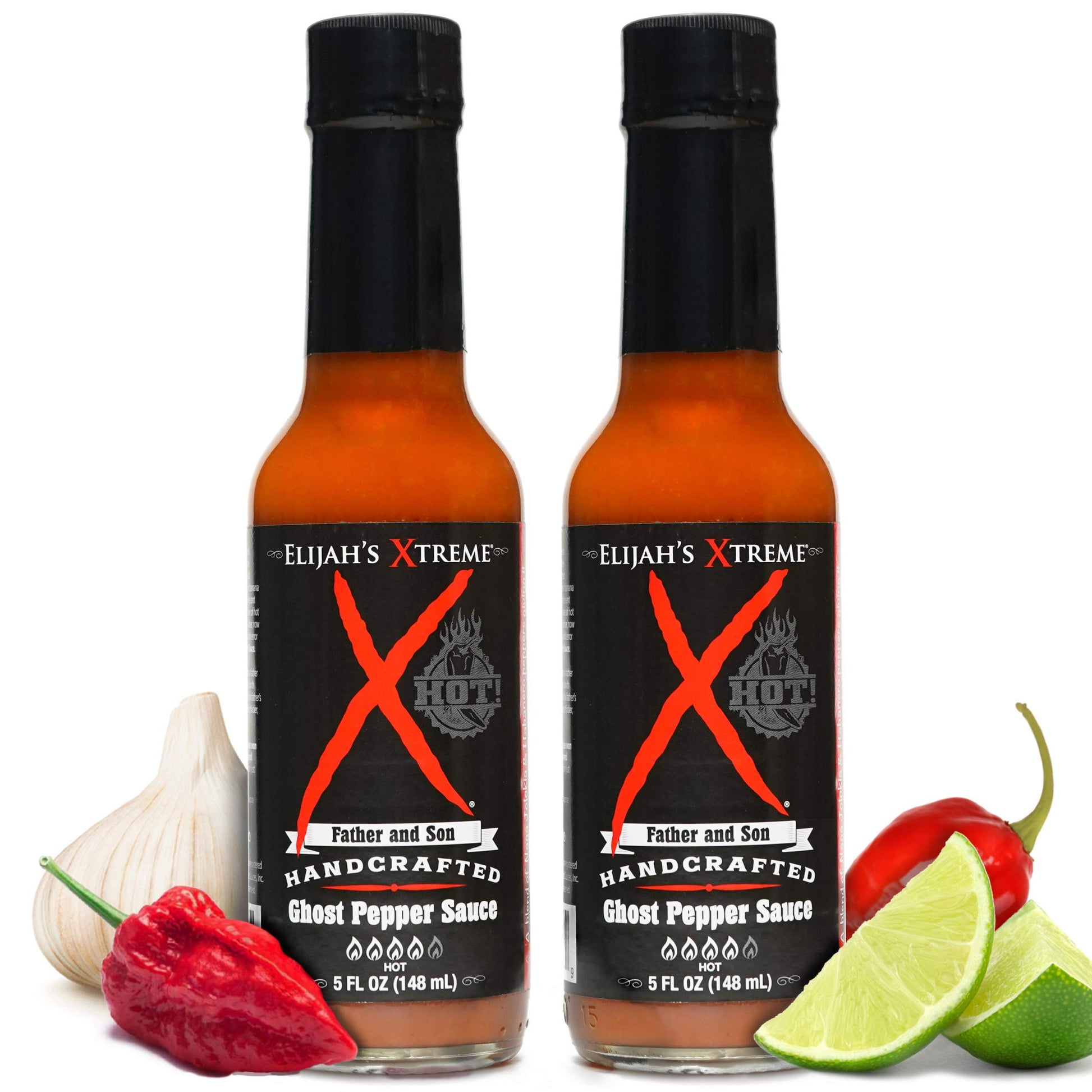 Elijahs Xtreme Ghost Pepper Hot Sauce, Handcrafted Award Winning Blend of Ghost Peppers, Habanero Garlic & Lime, Extreme Heat & Flavor (5 oz) (2-Pack) (Xtreme Ghost Pepper & Habanero)
