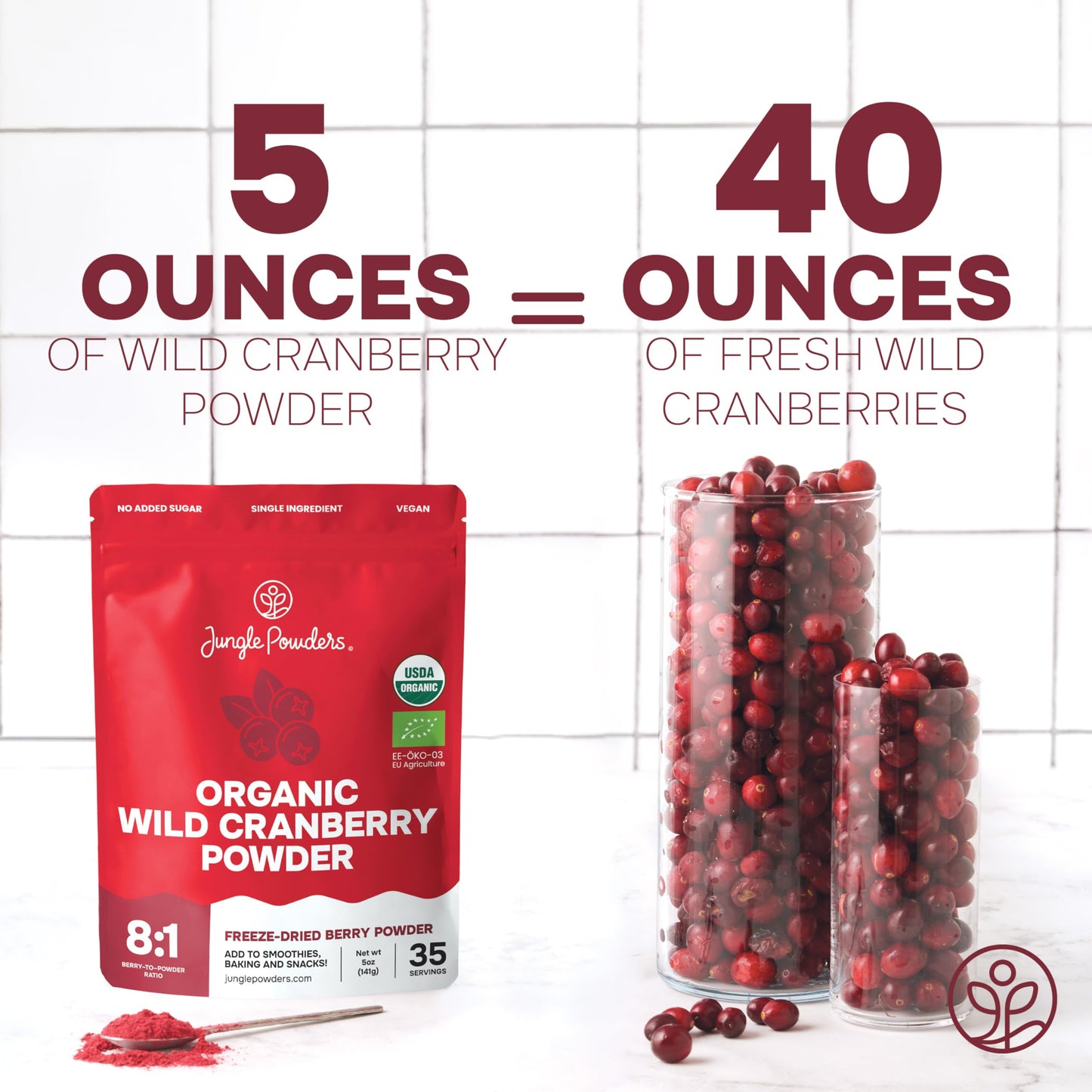 Jungle Powders Wild Cranberry Powder Organic 5 Ounces, Usda Certified Freeze Dried Organic Cranberries Powder For Baking Flavori
