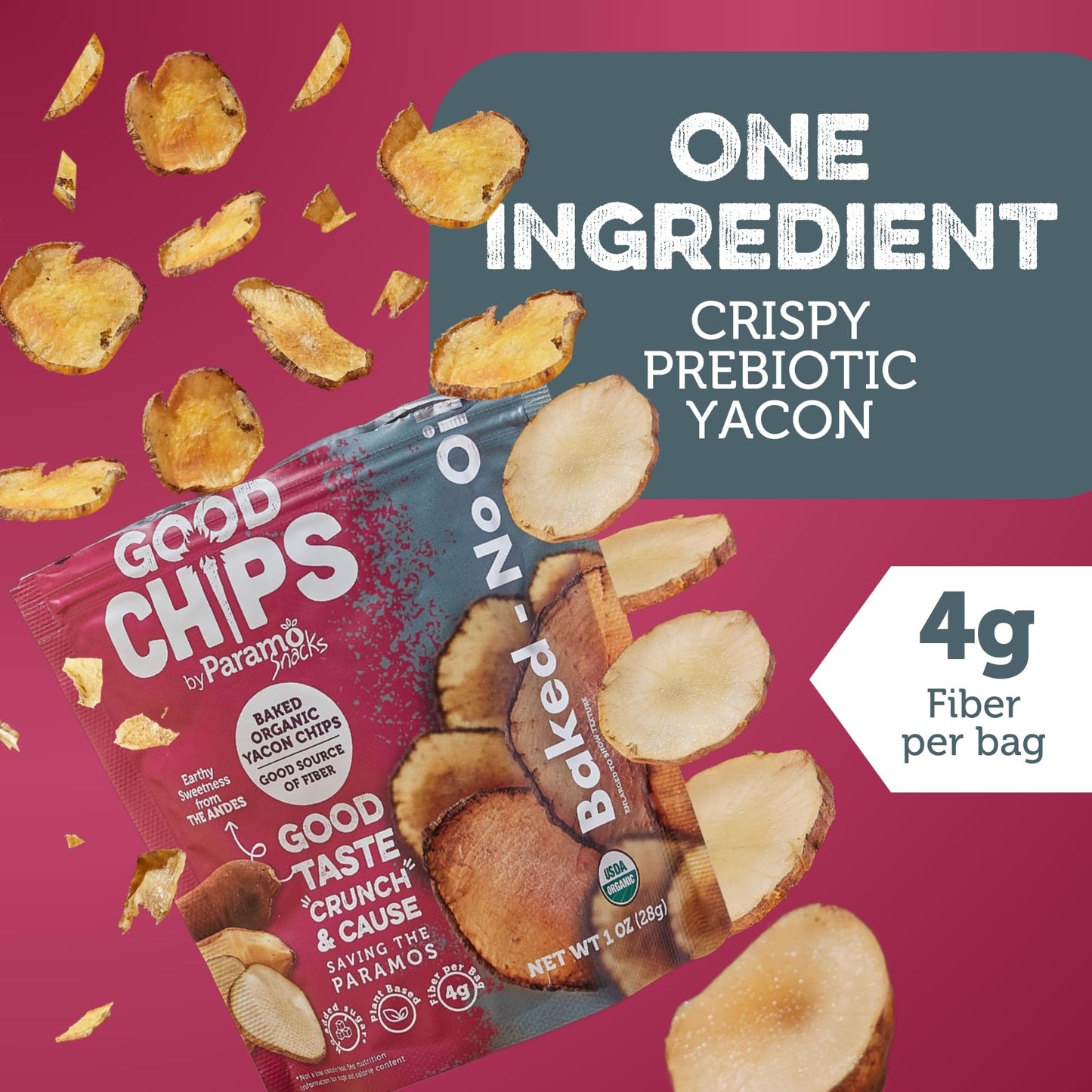 Baked Organic Yacon Chips By Good Chips! 100% Natural, Oil Free, Only One Ingredient: Yacon Root, Usda Organic, Earthy Sweet Sup