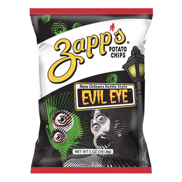 Zapp's New Orleans Kettle-Style Potato Chips, Evil Eye Flavor, 5 Oz. Bag (Pack of 12) - Crunchy Chips With a Kick, Great for Lun