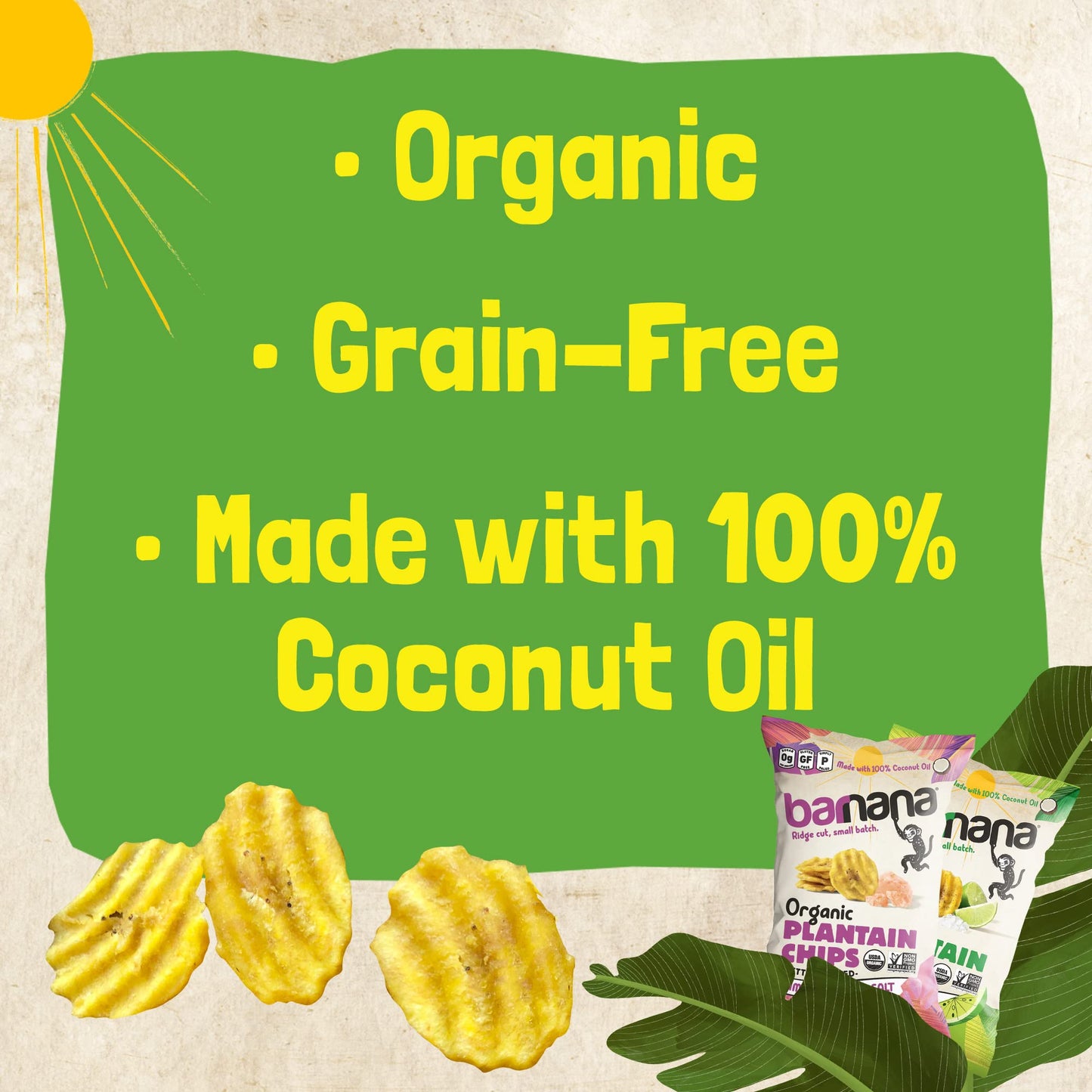 Barnana Organic Plantain Chips, Acapulco Lime, 100% Coconut Oil, Vegan, 2 oz, 6-Pack