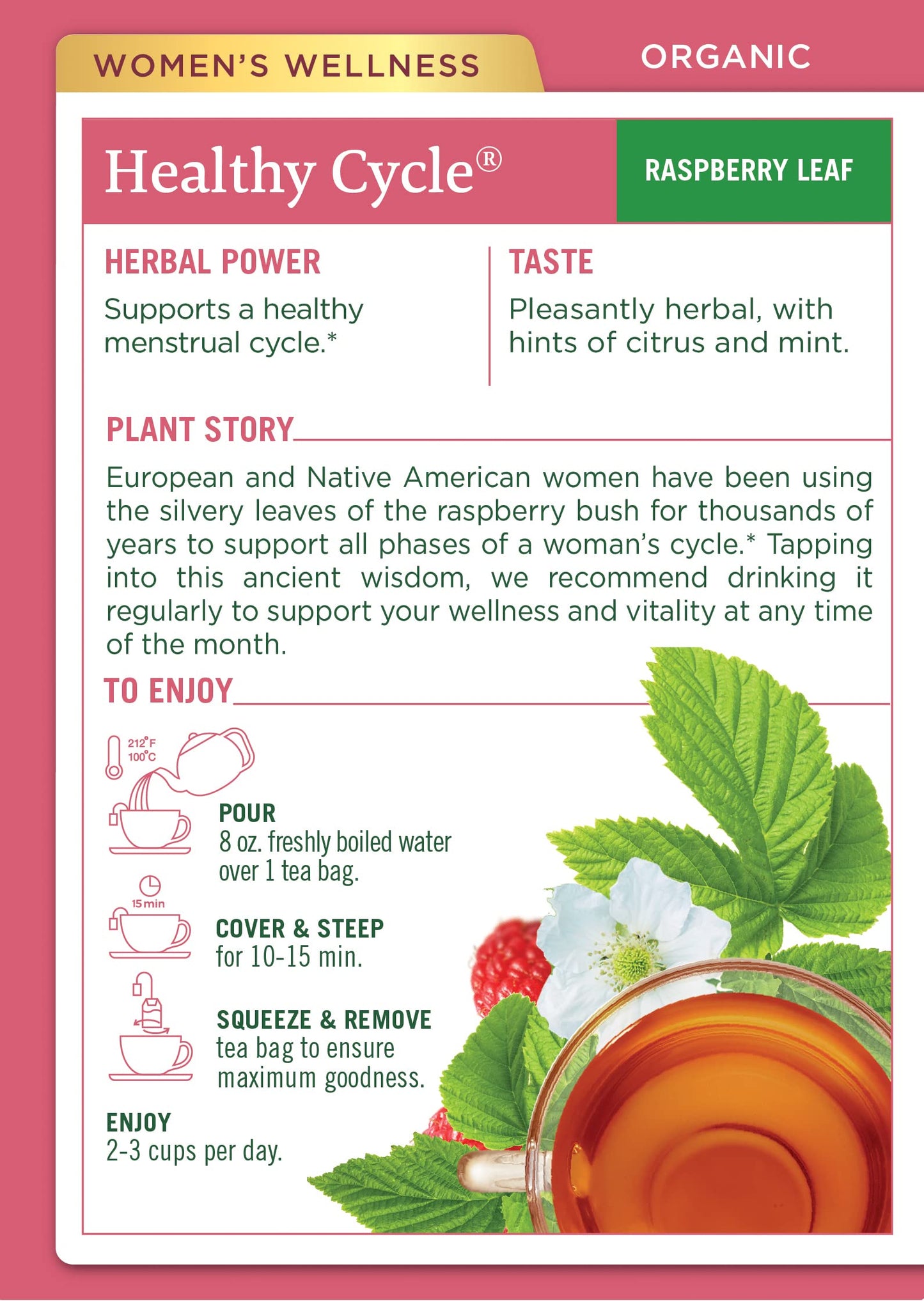 Traditional Medicinals Organic Healthy Cycle Raspberry Leaf Herbal Tea, Supports A Menstrual Cycle, (Pack Of 4) - 64 Tea Bags Total, 64.0 Count