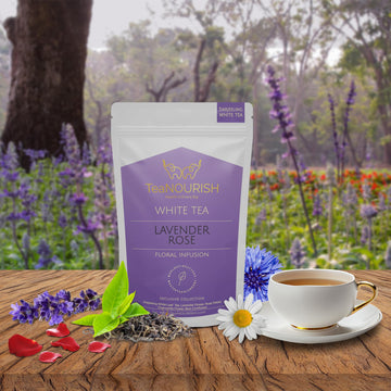 Teanourish Lavender Rose White Tea | Darjeeling Silver Needles White Loose Leaf Tea Blended With Lavender, Rose Petals, Chamomil