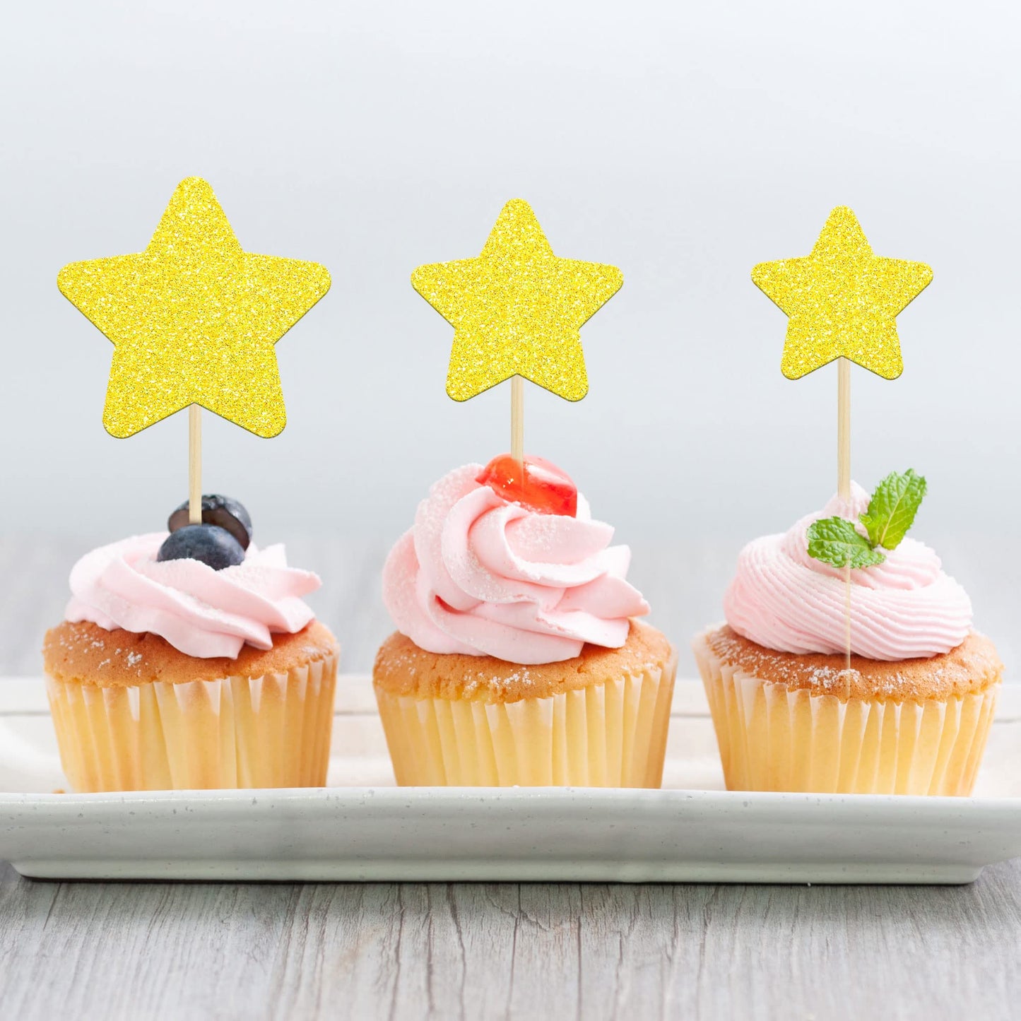 Gyufise 42Pcs Mixed Size Little Star Cupcake Toppers Gold Laser Twinkle Star Cupcake Picks Wedding Engagement Bridal Shower Baby
