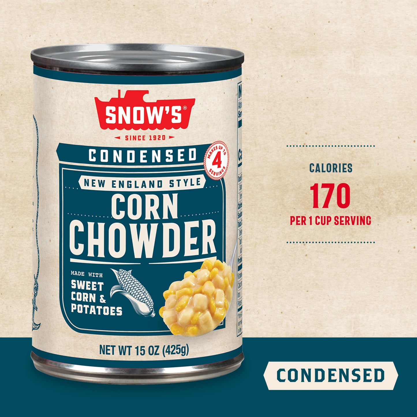 Snows Condensed Corn Chowder, 15 oz Can - Creamy and Comforting Chowder with Corn, Spices and Hearty Potatoes