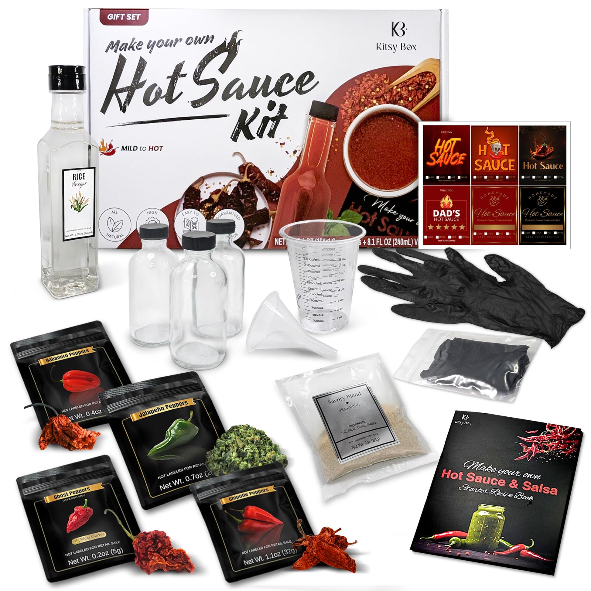 DIY Hot Sauce Making Kit - Gift Set with 4 Types of Peppers, Including Ghost Pepper - Make Your Own Hot Sauce - Great Gift for D