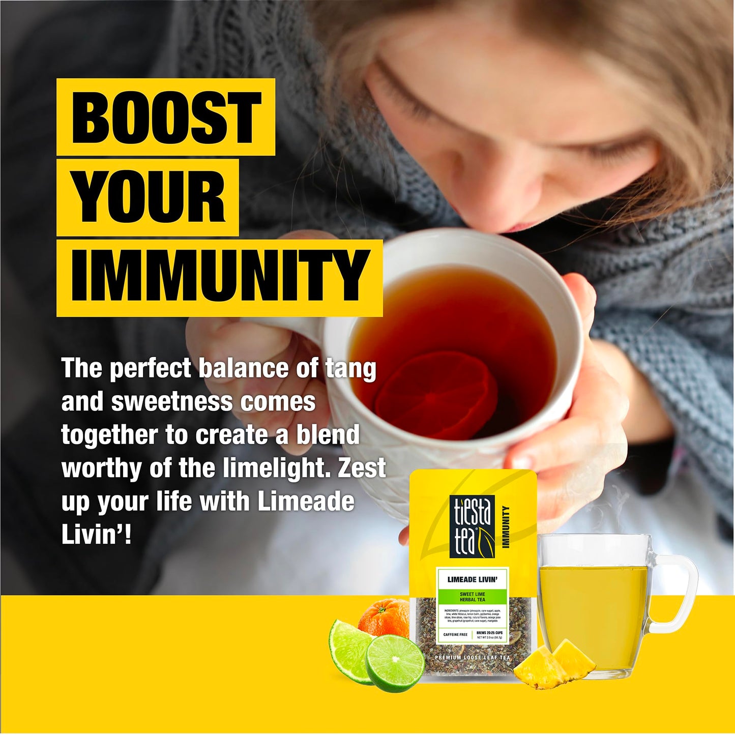 Tiesta Tea - Limeade Livin - Sweet Lime Herbal Tea - Loose Leaf Tea Blend - Non Caffeinated Fruit Tea - Make Hot Or Iced Tea Up
