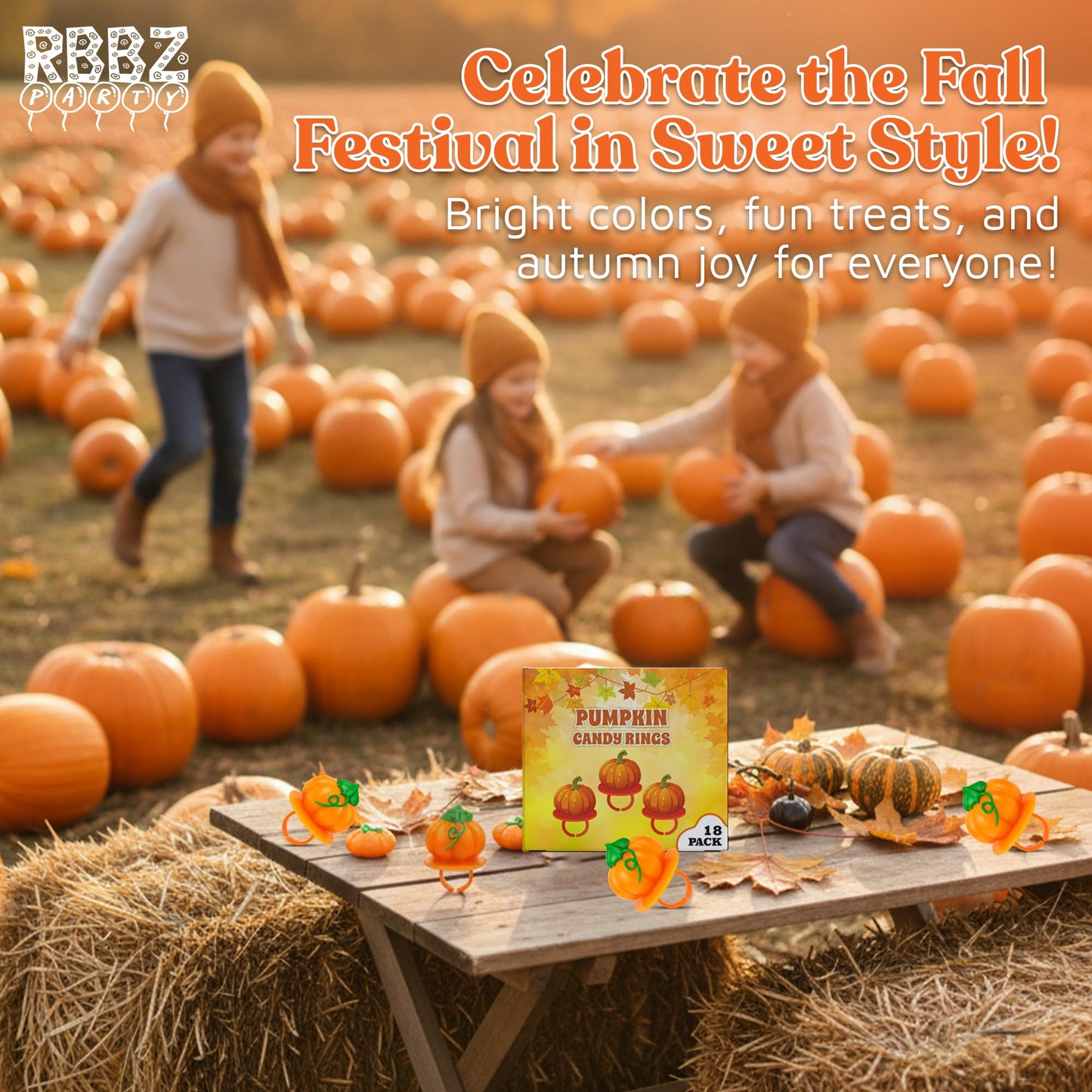 Pumpkin Candy 3D Ring Pops - 18 Individually Wrapped Suckers Bulk Pack - Fall Candy Party Favors - Thanksgiving Treats