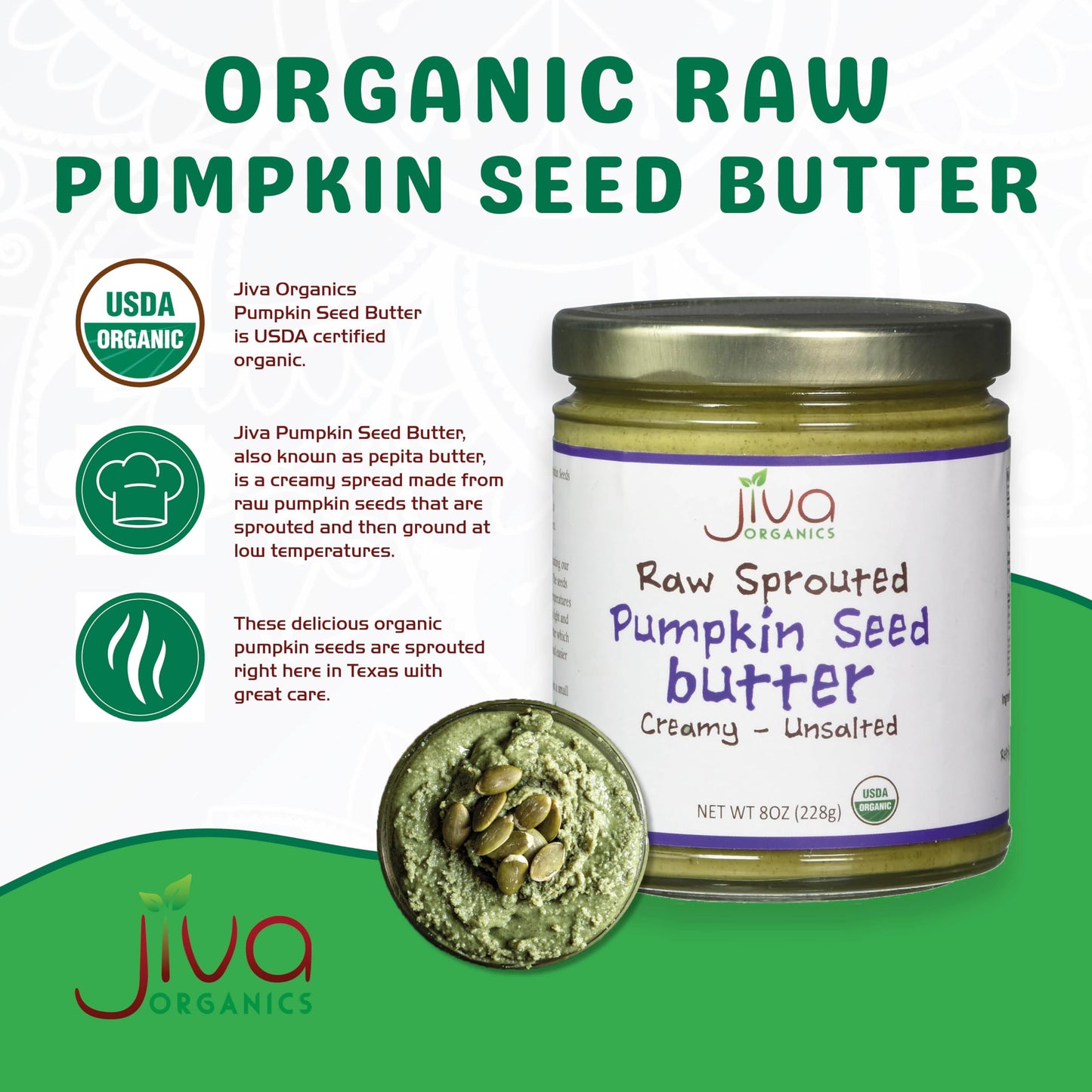 Jiva Organics Raw Sprouted Organic Pumpkin Seed Butter 8-Ounce Jar