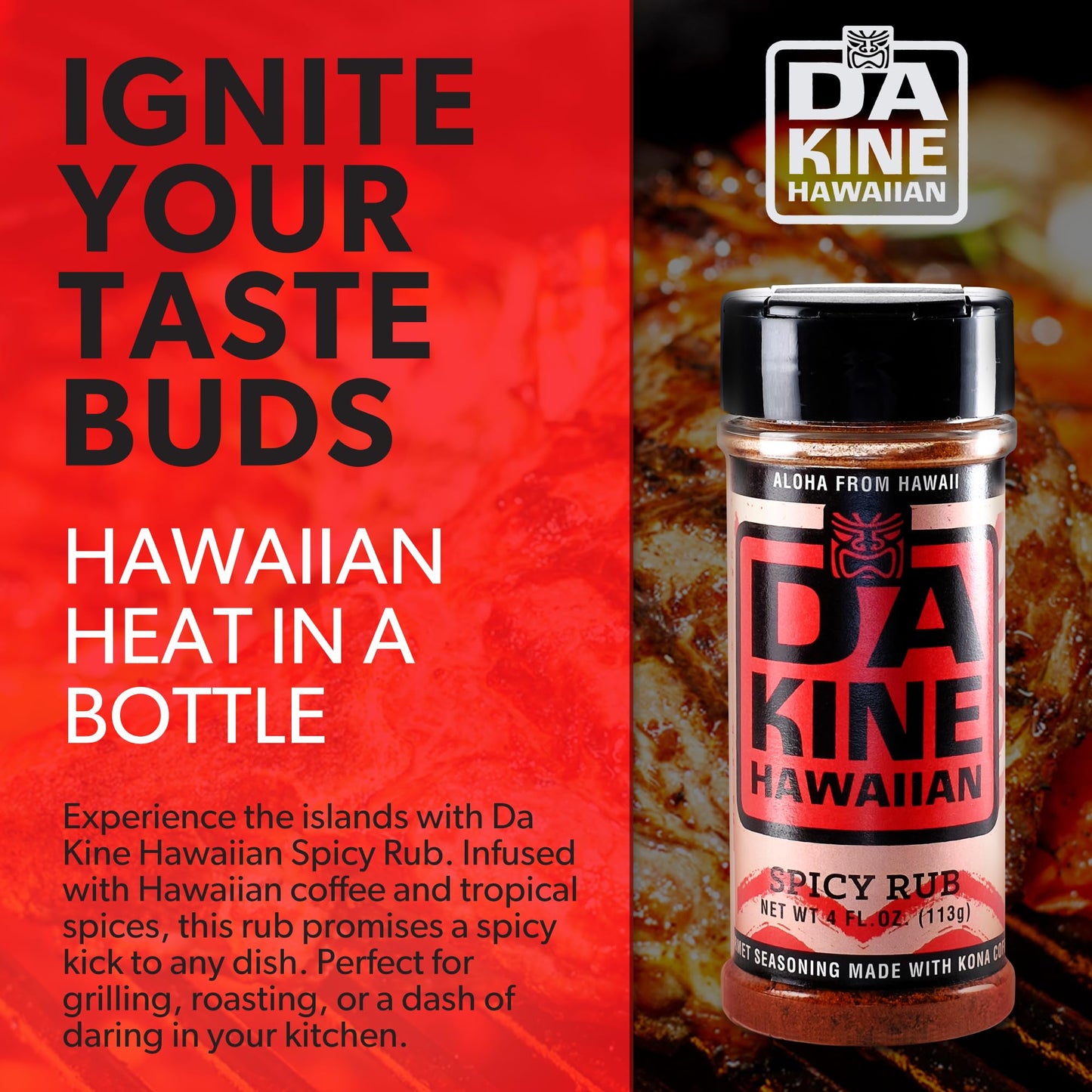 Da Kine Hawaiian BBQ Dry Rub Seasoning, Gluten-Free, Low Sodium, Spicy Flavor, 4 oz, 3 Pack