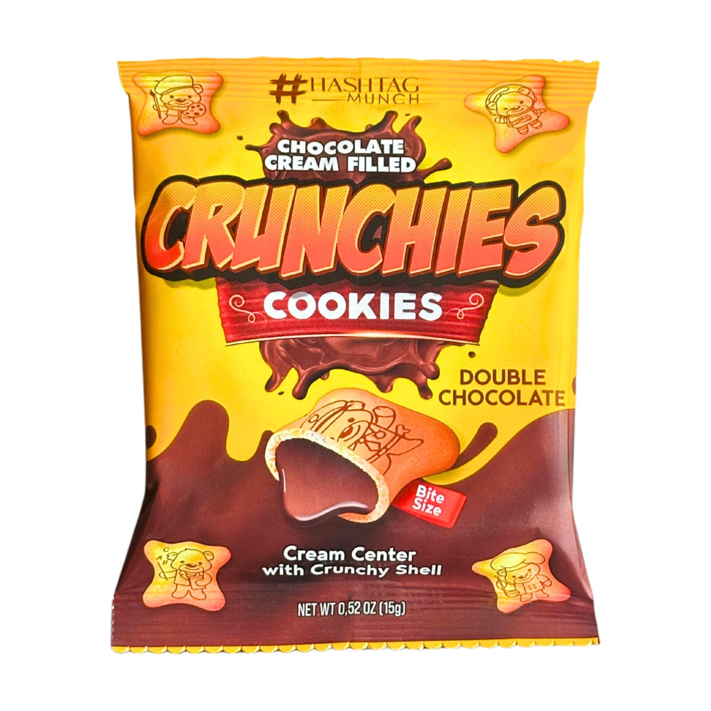 Crunchies Bear Design Premium Double Chocolate Cream Filling Crunchy Bite Size Cookies 12 Bags 0.52 Oz Individual Packets Fun Bu