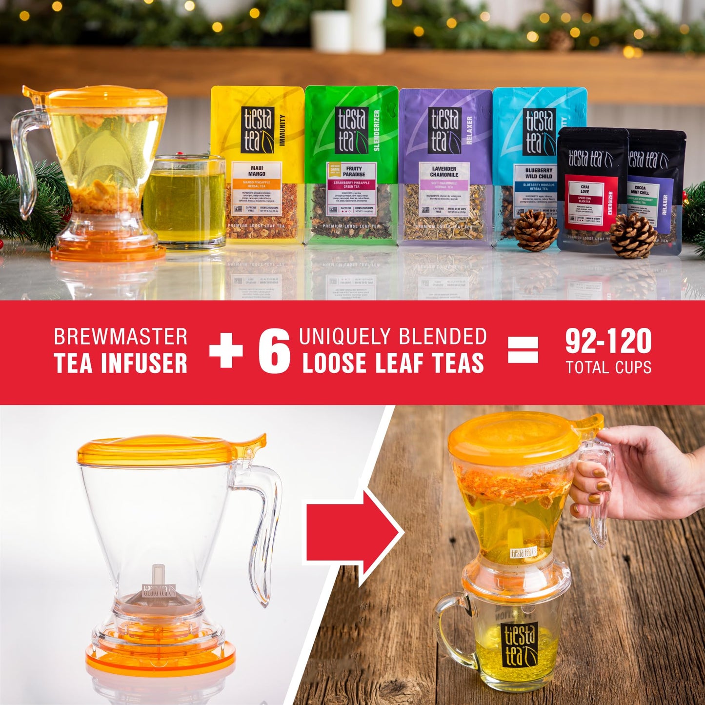 Tiesta Tea Ultimate Live Loose Kit - 8 Piece Set with Black, Green & Herbal Tea Samples, 16 oz Infuser, Brews Hot & Iced Tea