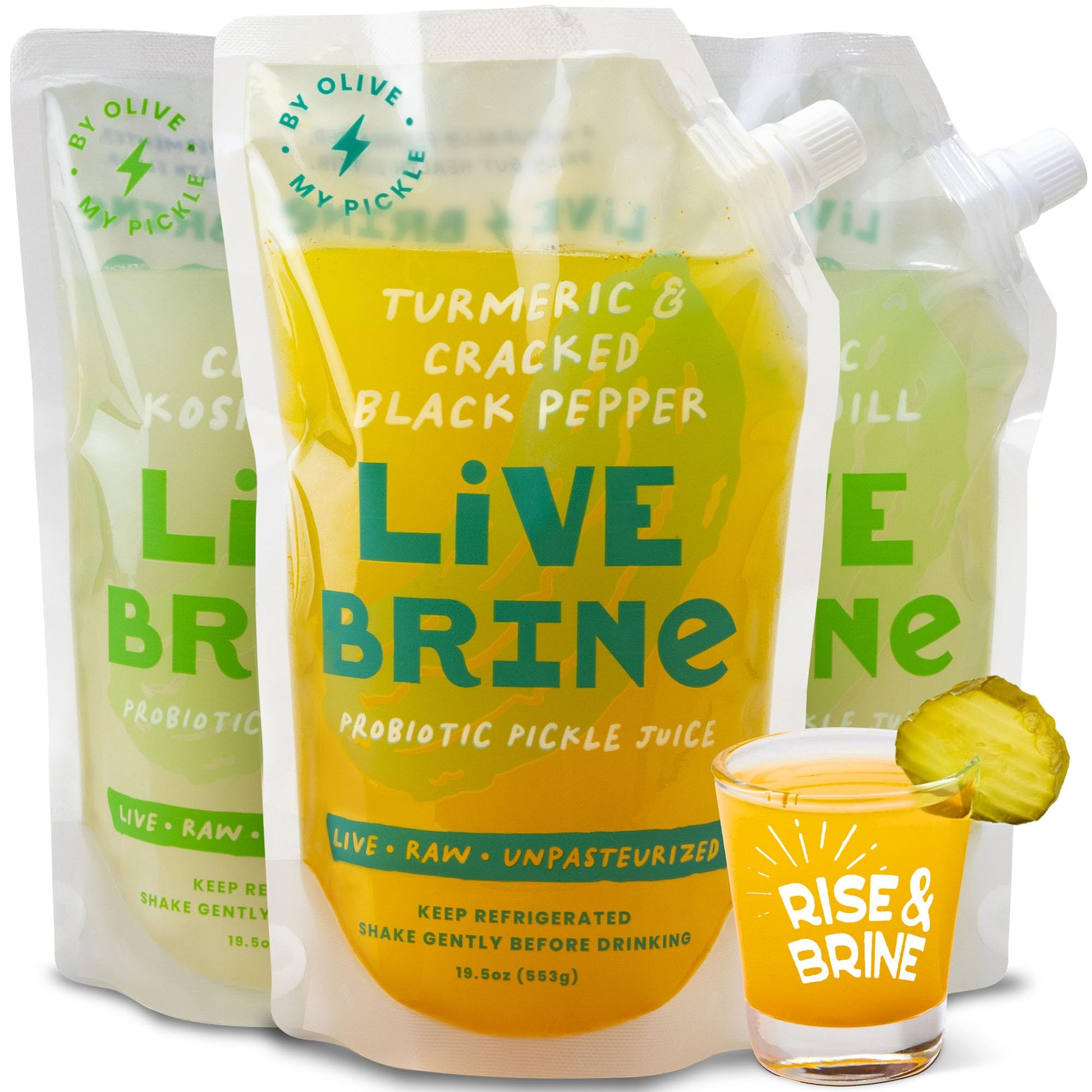 Olive My Pickle Probiotic Dill Pickle Juice for Leg Cramps - 58.5 oz | 3 Pack Dill Pickle Brine Juice with Turmeric & Black Pepp