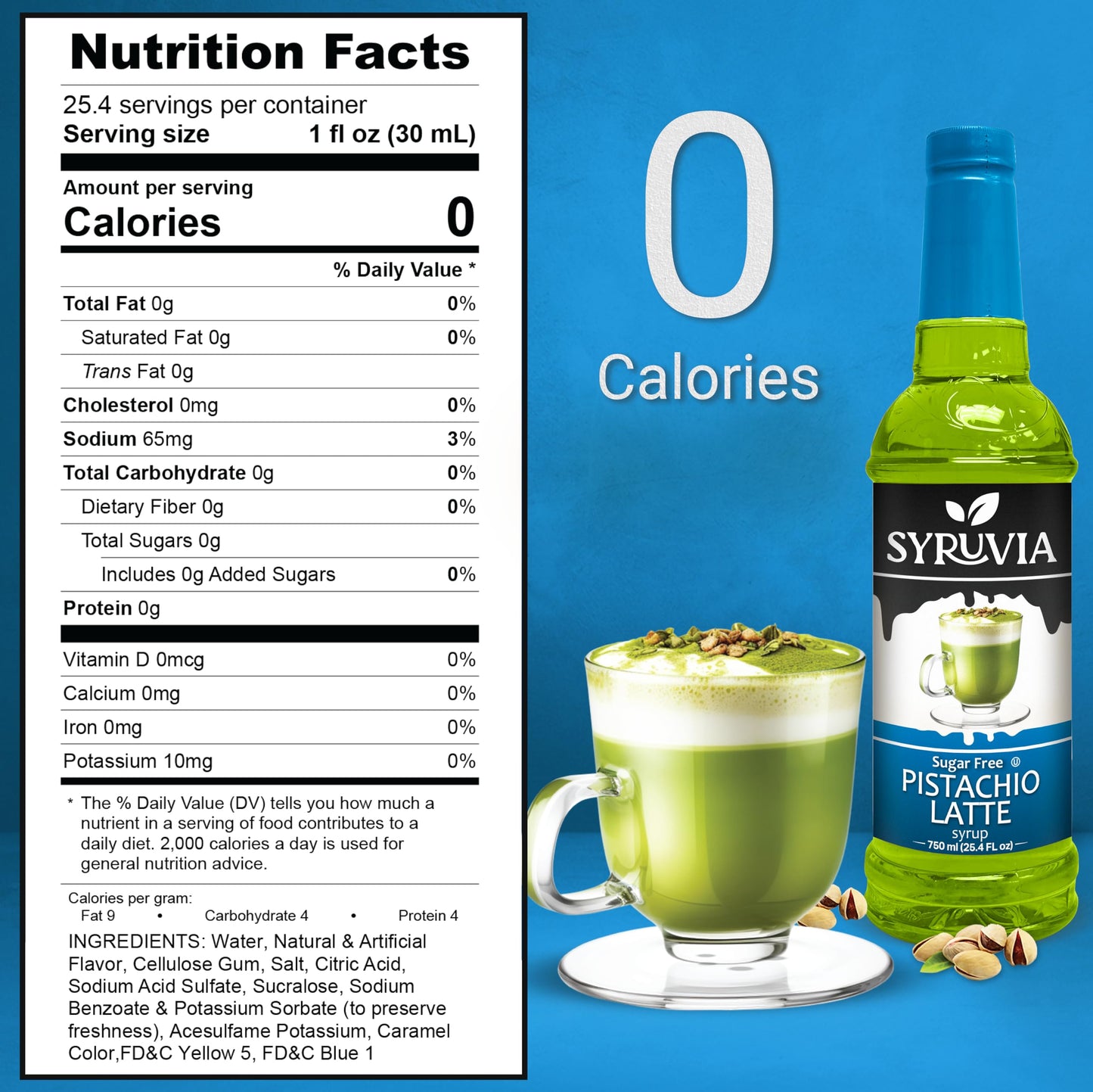 Syruvia Sugar-Free Pistachio Latte Syrup - 25.4 Fl Oz. Premium Coffee Flavoring Syrup. 0 Calories, Kosher, And Gluten-Free. Perf