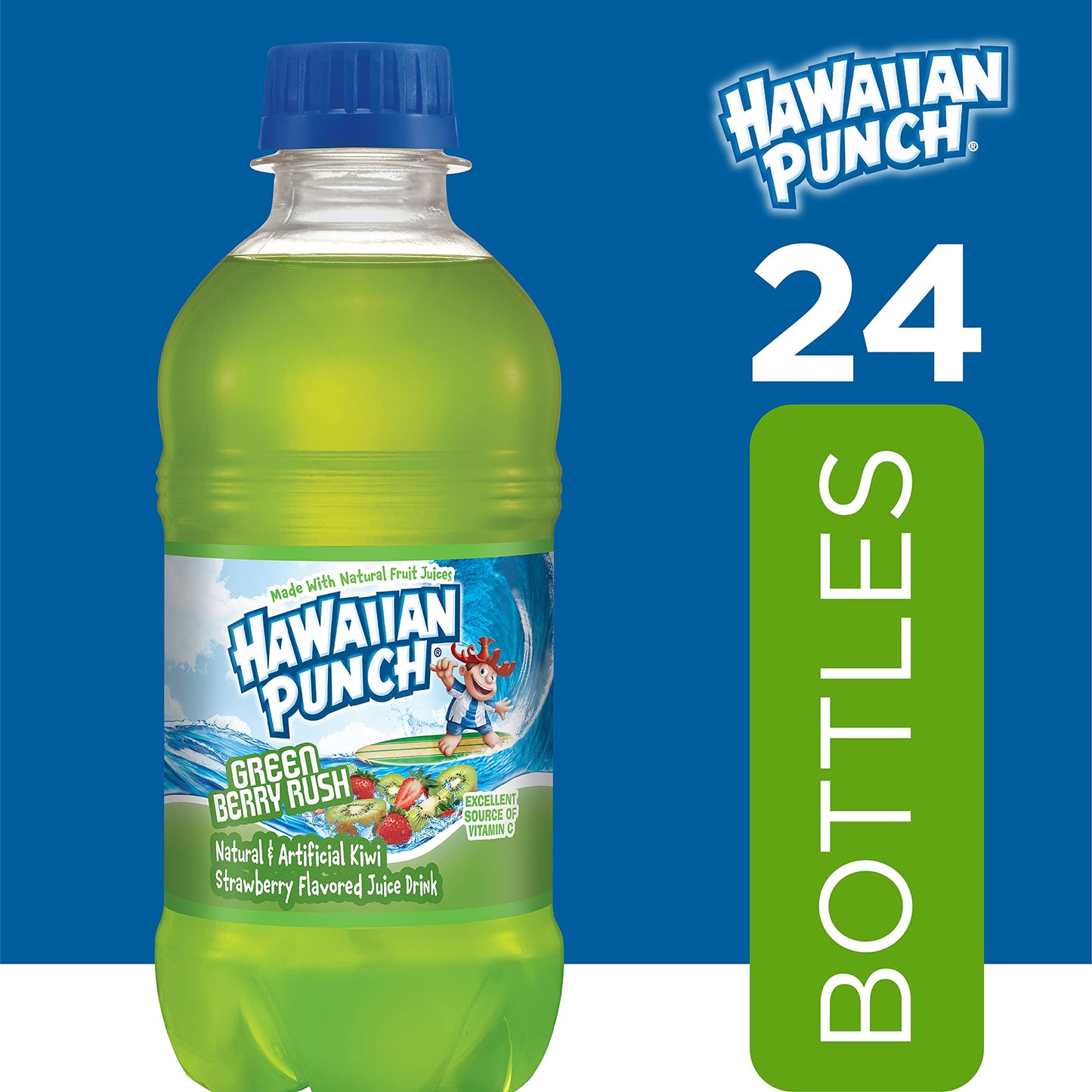 HAWAIIAN PUNCH Green Berry Rush Juice Drink, Caffeine-free, 10 Fl Oz Bottles, 24 Count