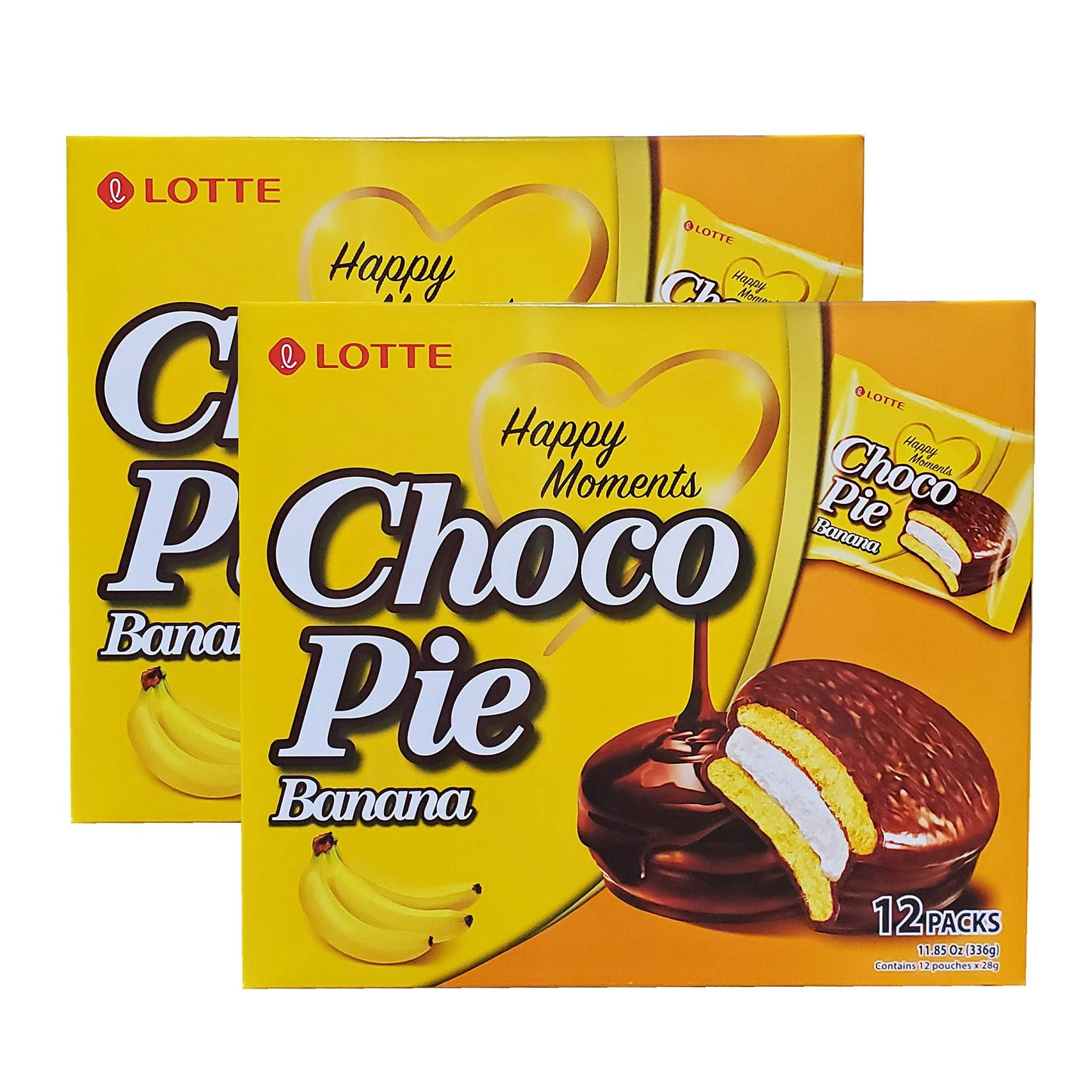 Lotte Choco Pies - Banana Flavor - 2 Packs - 11.85 Ounce Total