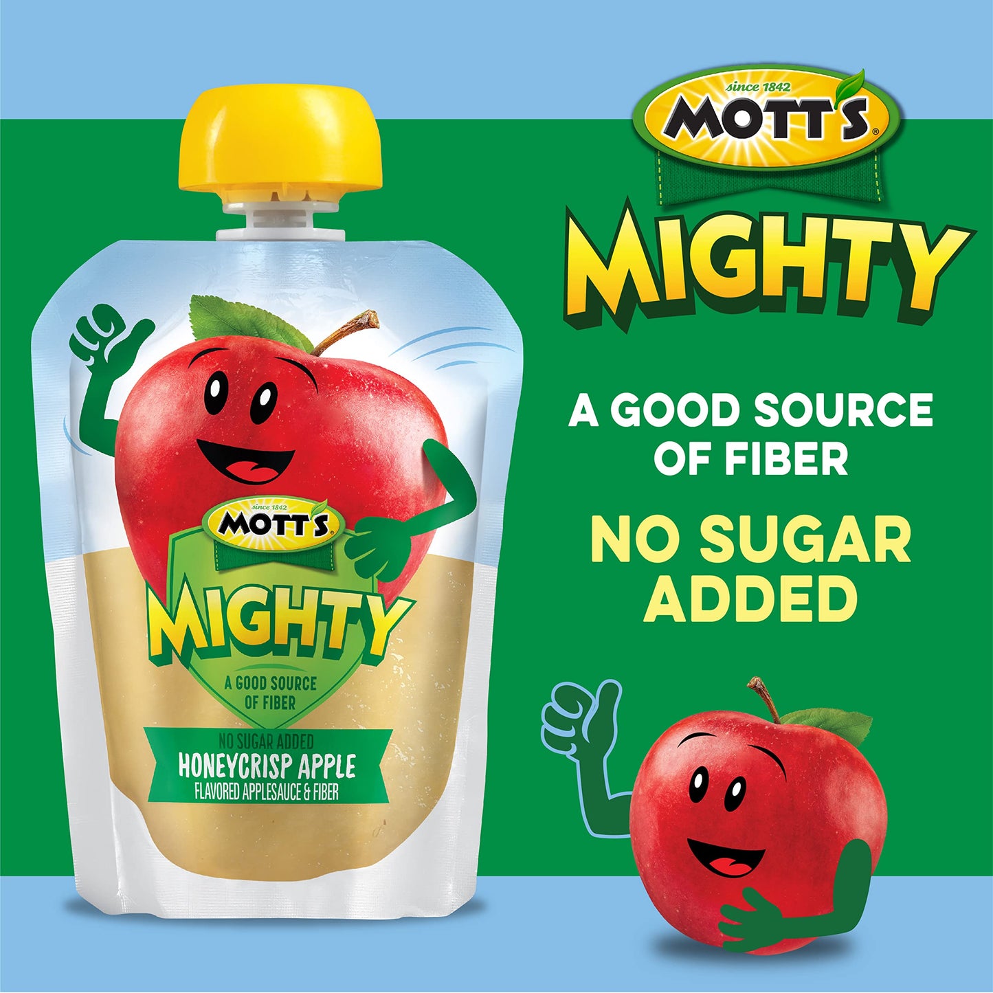 Mott'S Mighty Honeycrisp Apple Applesauce, 3.2 Oz Clear Pouches, 48 Count (4 Packs Of 12), No Sugar Added, Good Source Of Fiber,