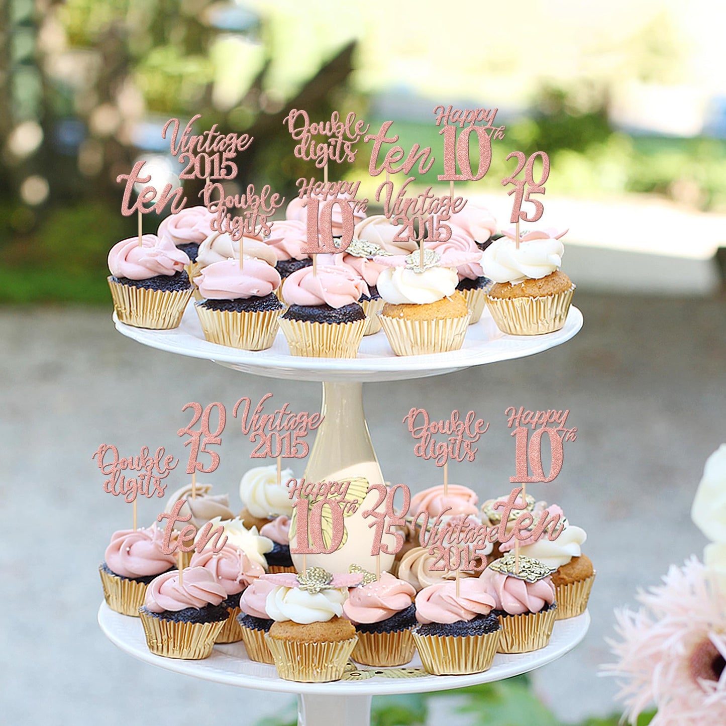 30Pcs Happy 10Th Birthday Cupcake Toppers Cheers To 10 Vintage 2015 Cupcake Picks Hello 10 Ten 10Th Birthday Decorations For 10T